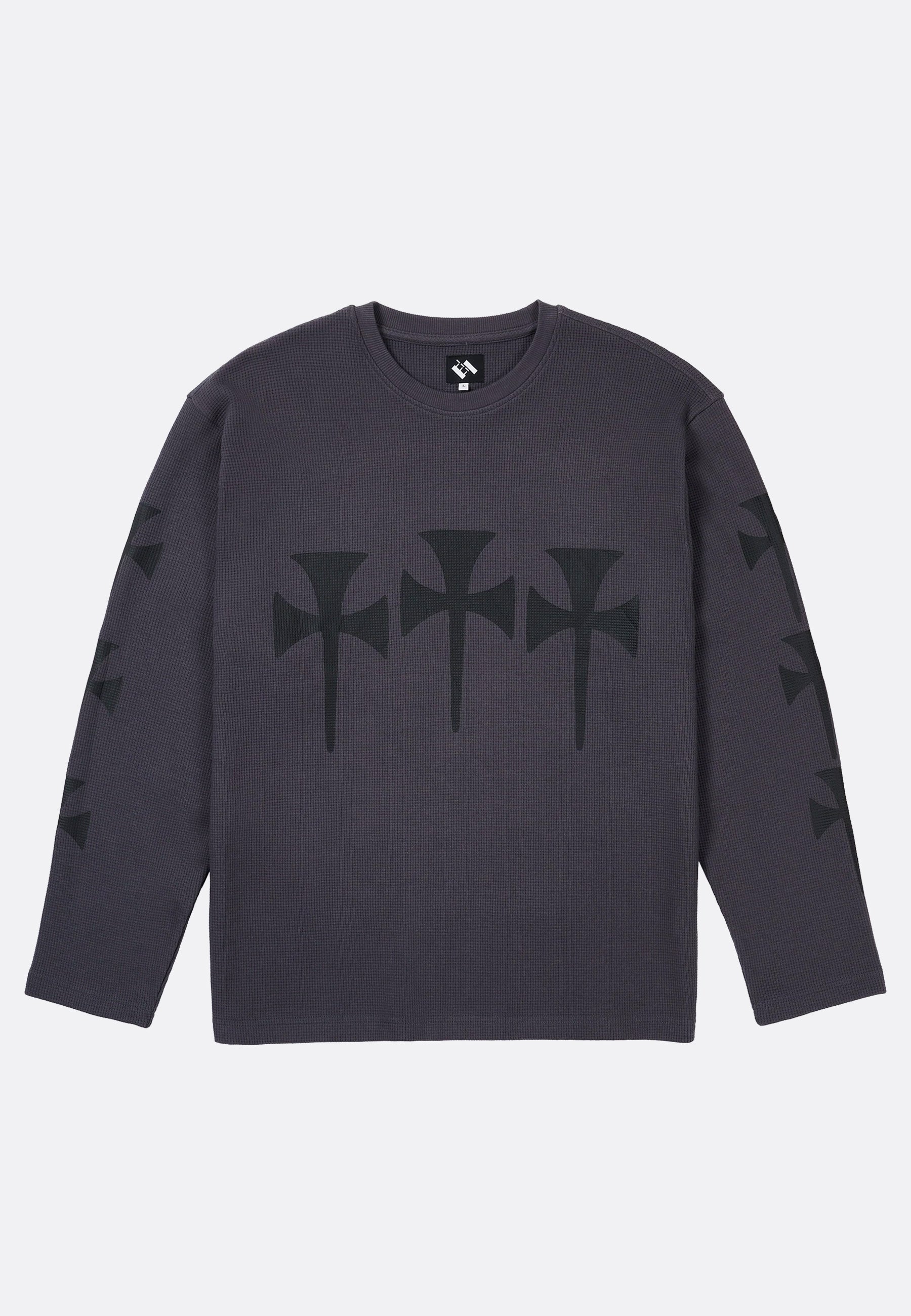 Three Cross Waffle LS Top - Charcoal/Black