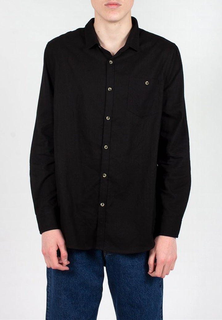 Men At Work Long Sleeve Linen Shirt - black