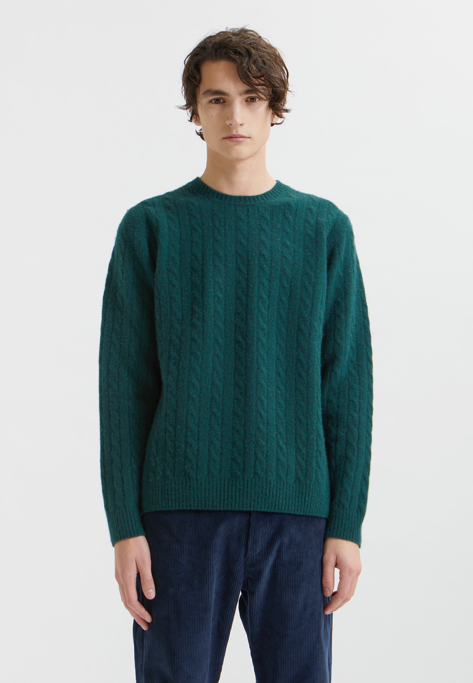 Beckett Lambswool Cable Jumper - dark emerald