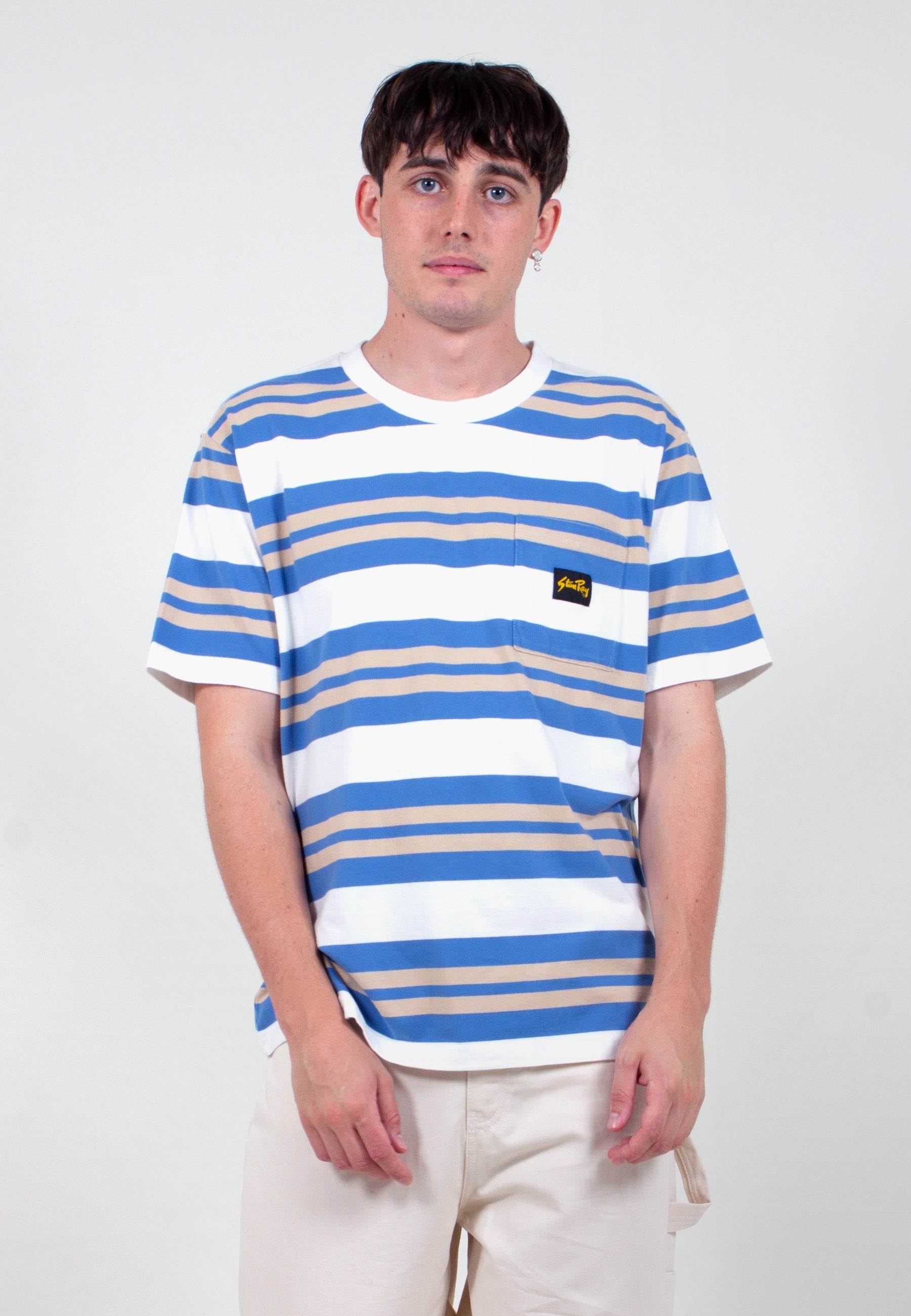 Yarn Dye Stripe Thick T-Shirt - clean blue