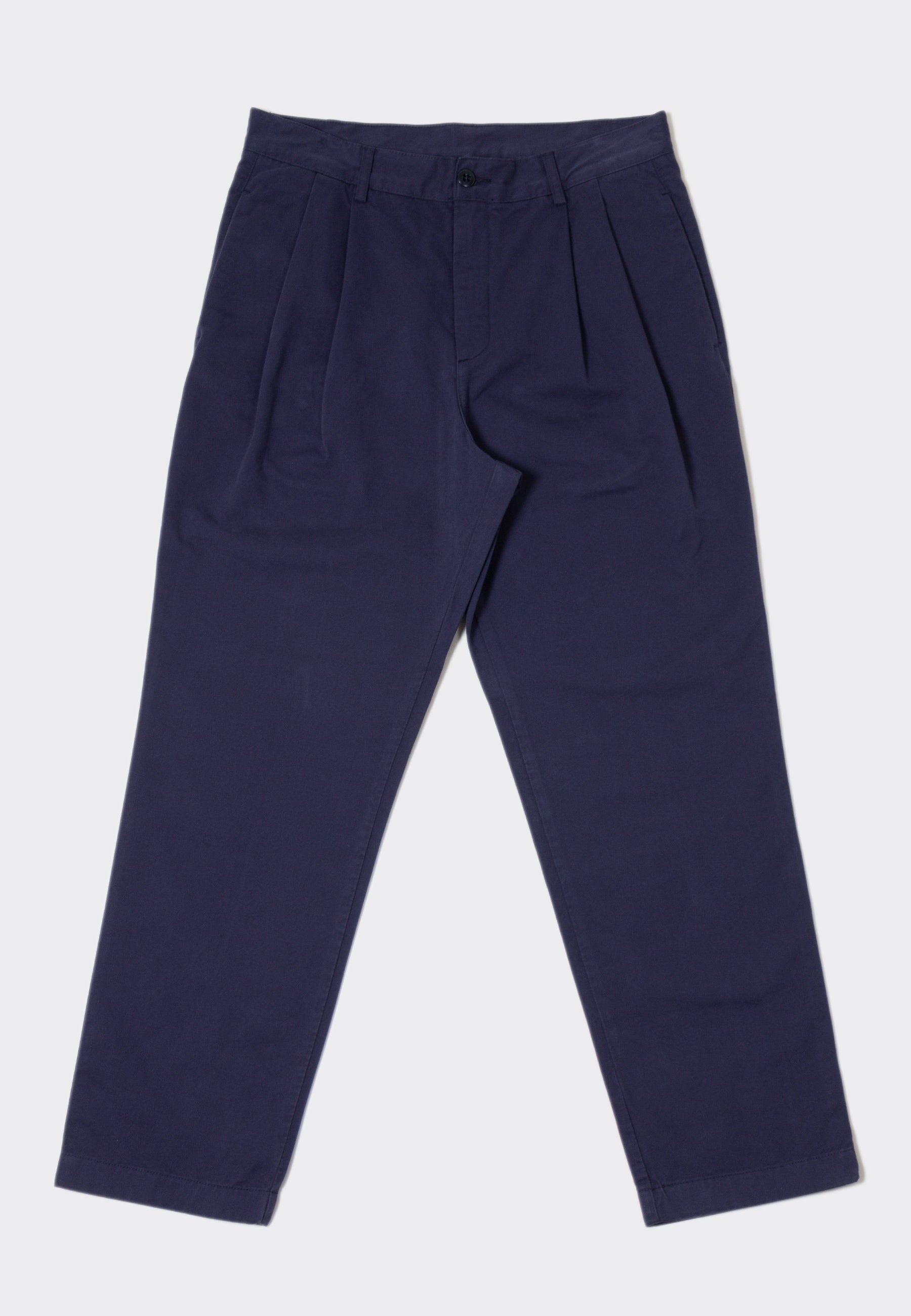 Twill Double Pleat Chino - navy twill