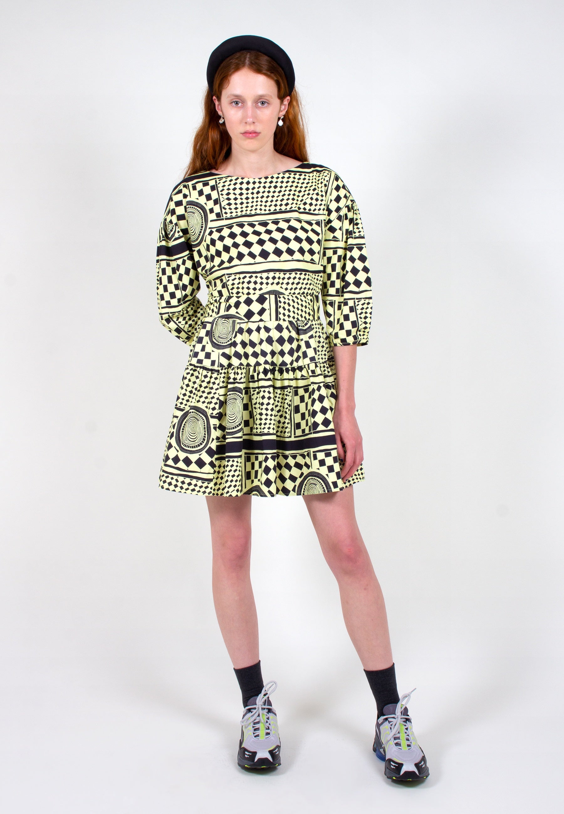 Verner | New Frill Dress Tracing History Print - black/yellow | Good As Gold, NZ