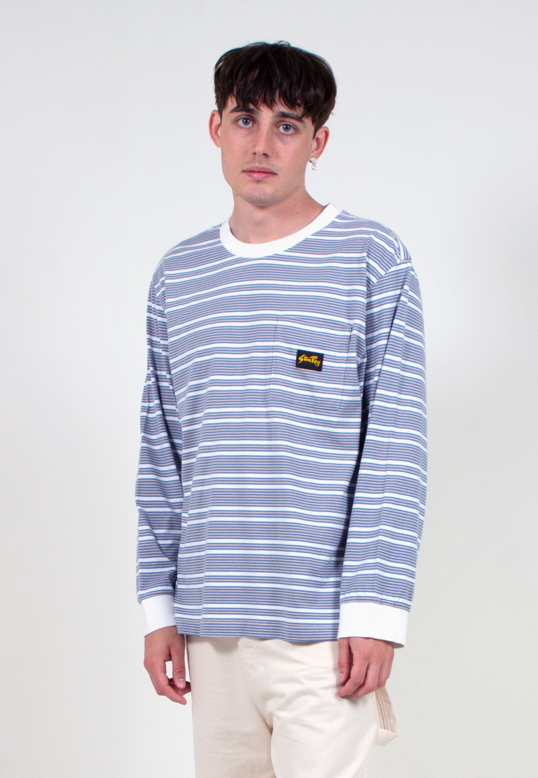 Yarn Dye Stripe Narrow LS T-Shirt - clean blue