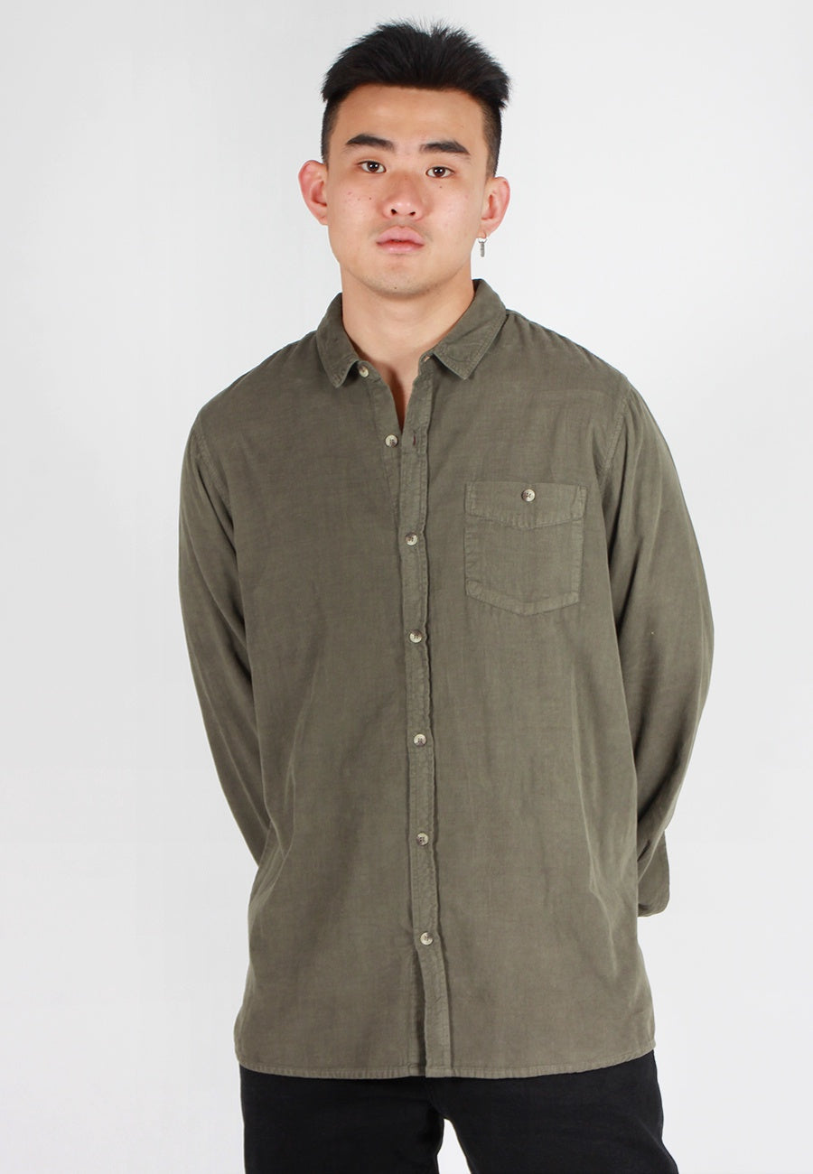 Rollas Men At Work Cord Shirt - bush green