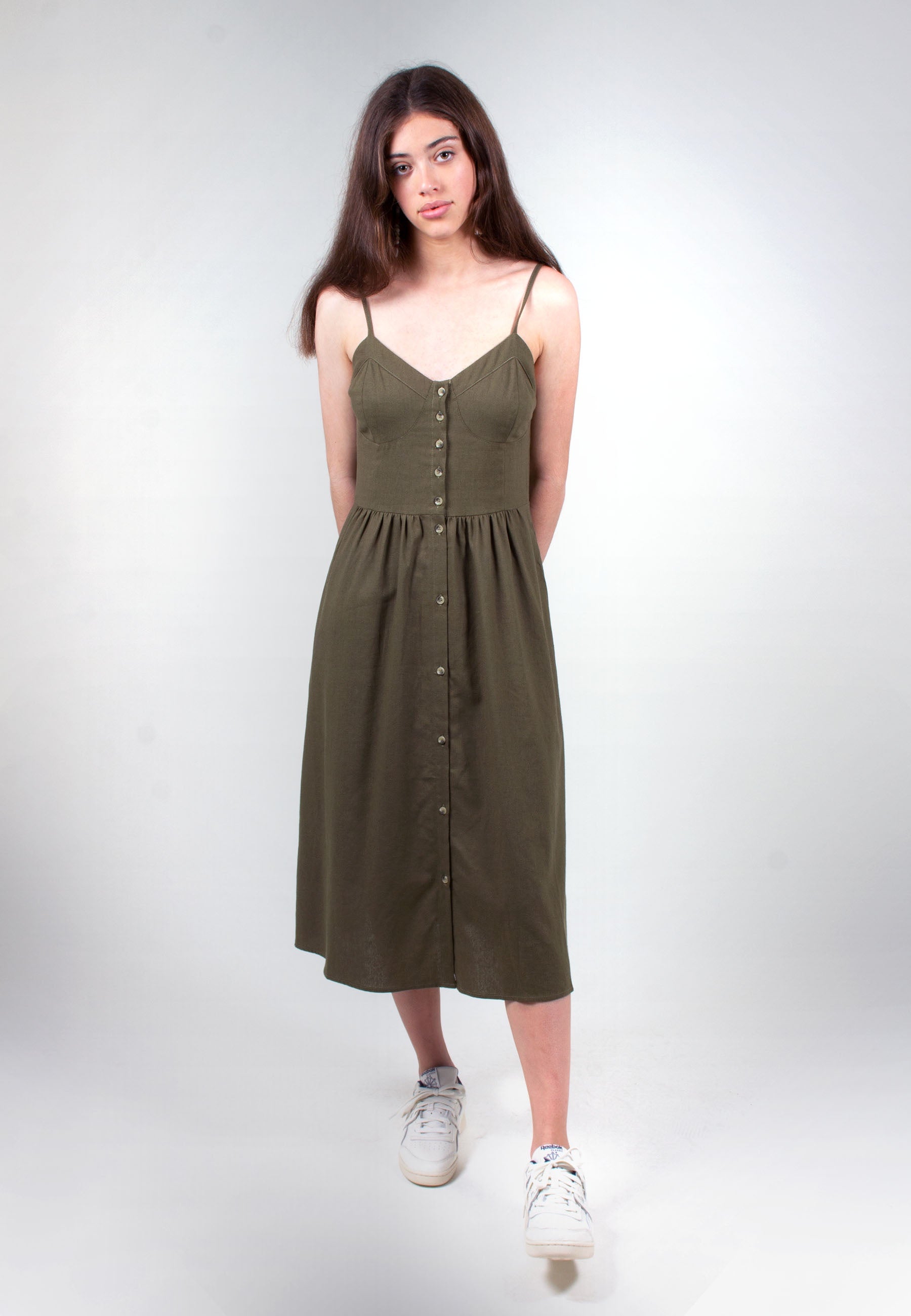 Eve Linen Dress - olive