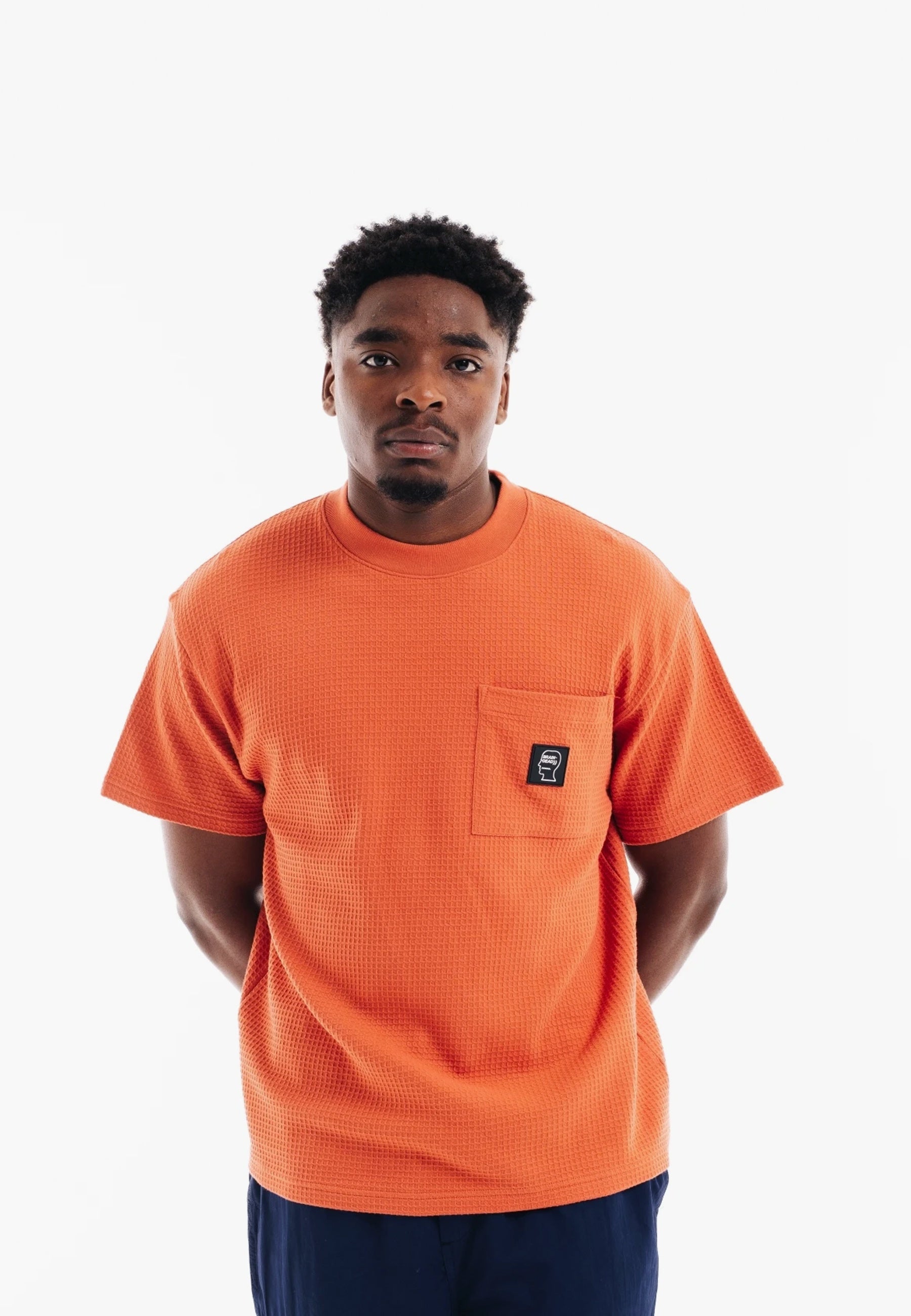 Waffle Knit Mockneck T-Shirt - orange