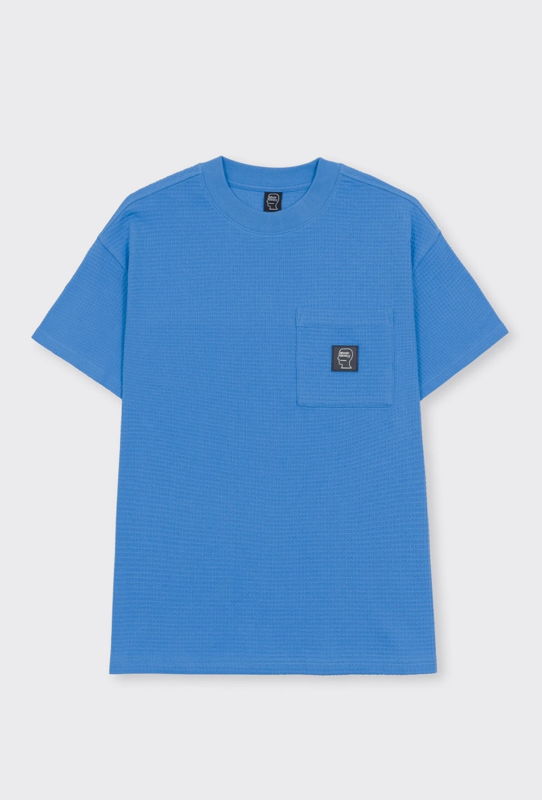 Waffle Knit Mockneck T-Shirt - blue