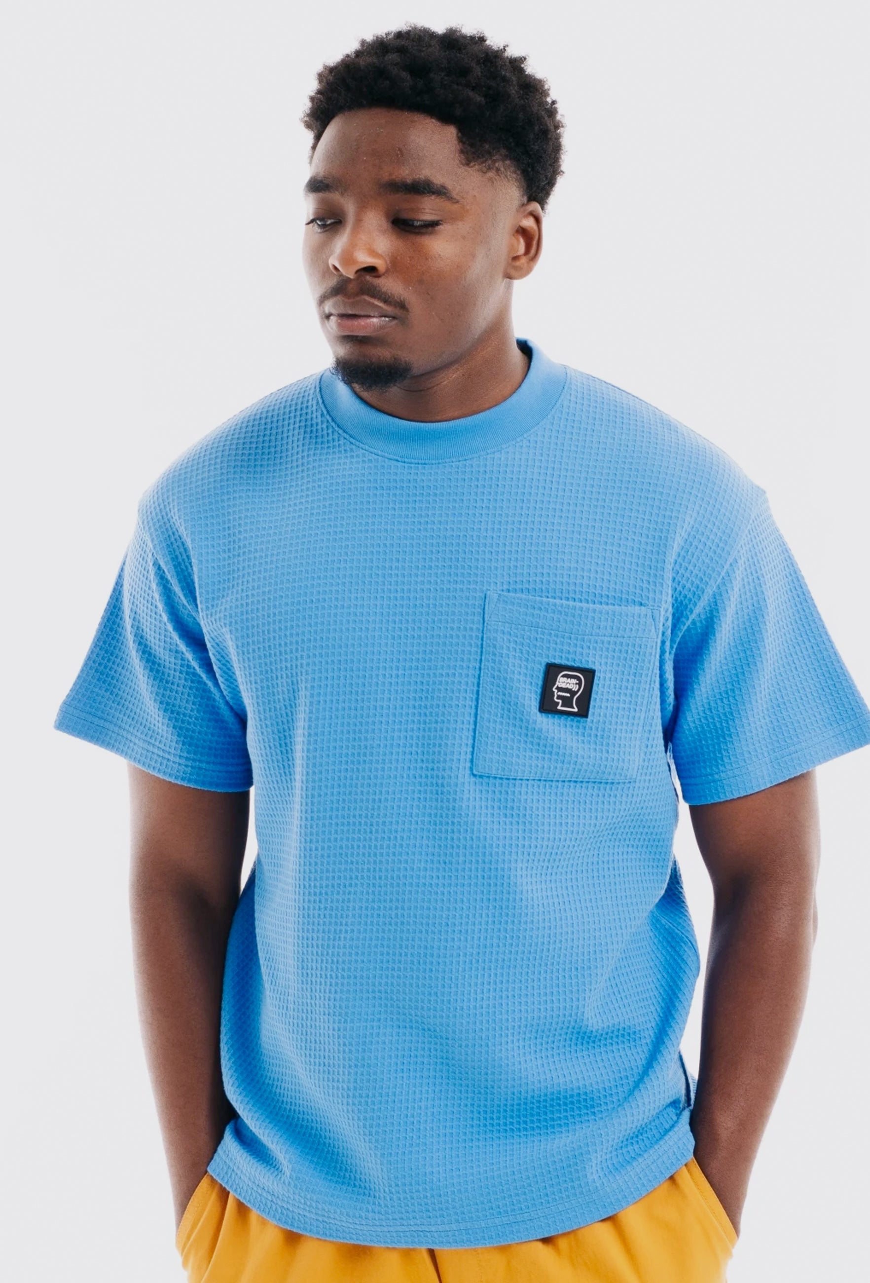 Waffle Knit Mockneck T-Shirt - blue