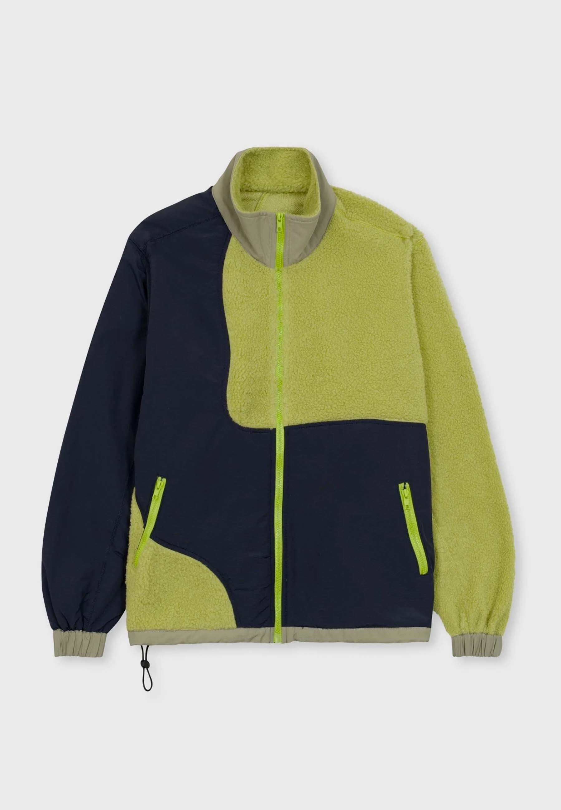 Paneled Sherpa Full Zip Jacket - lime