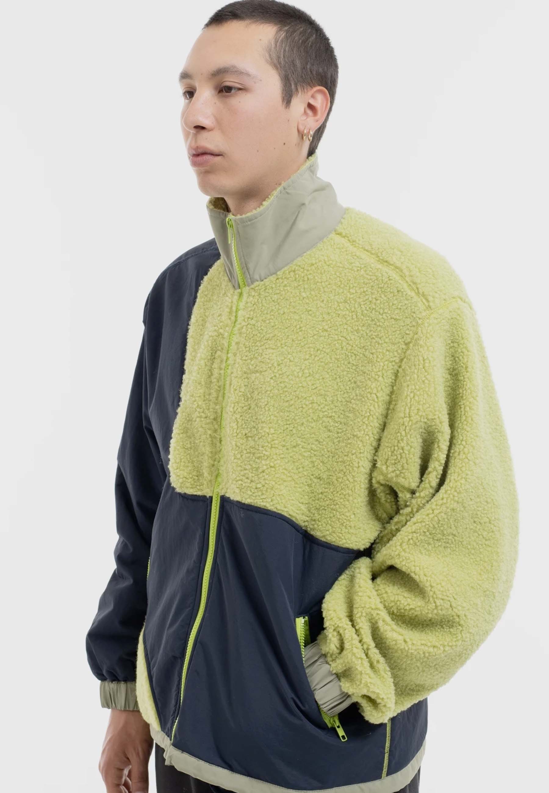 Paneled Sherpa Full Zip Jacket - lime