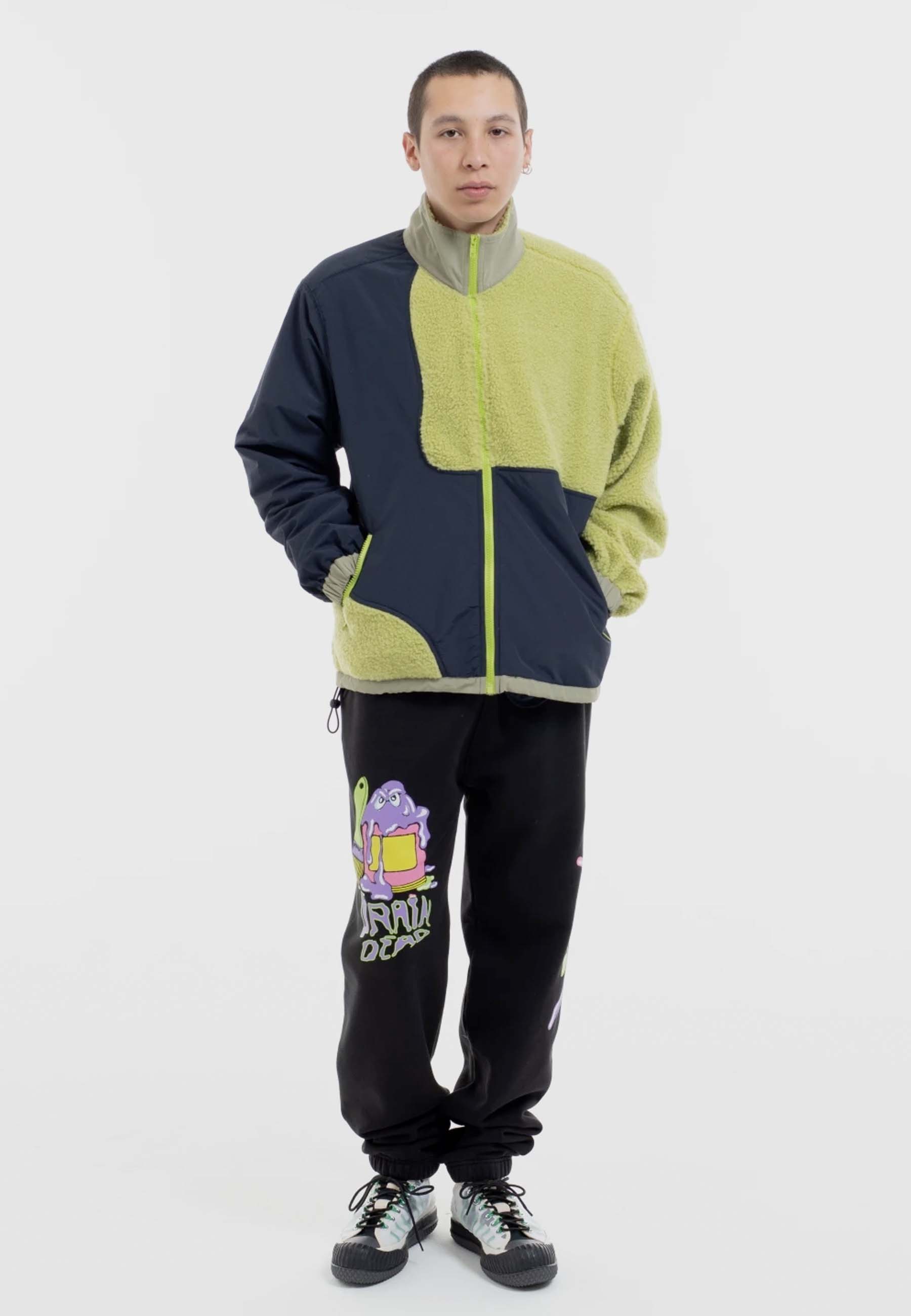 Paneled Sherpa Full Zip Jacket - lime