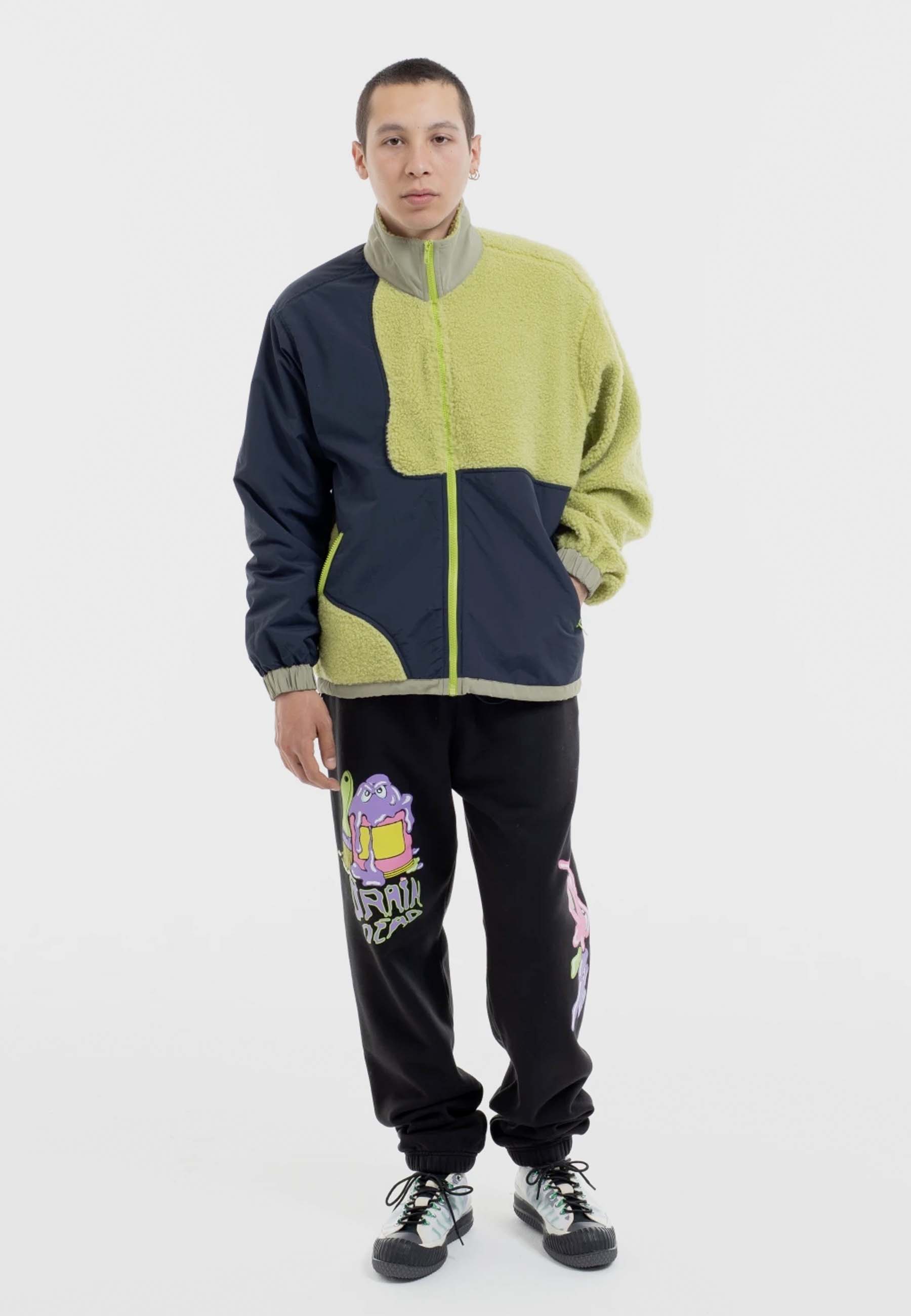 Paneled Sherpa Full Zip Jacket - lime