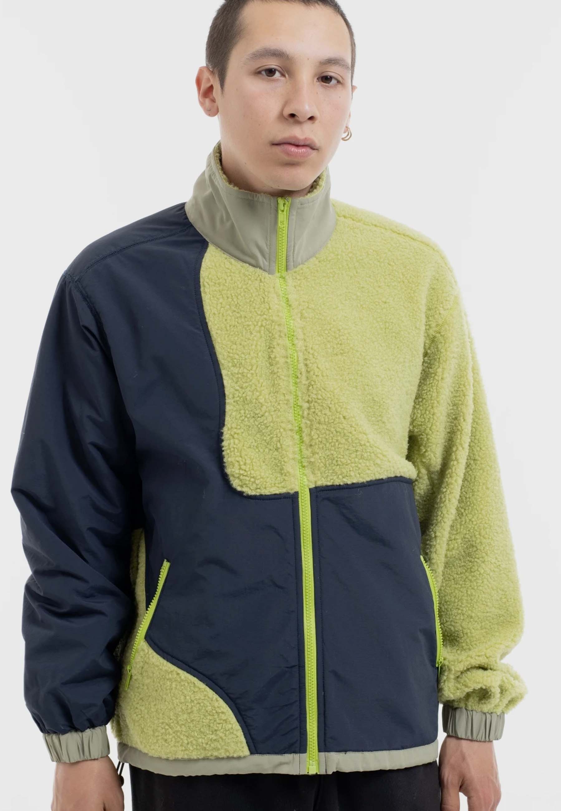 Paneled Sherpa Full Zip Jacket - lime