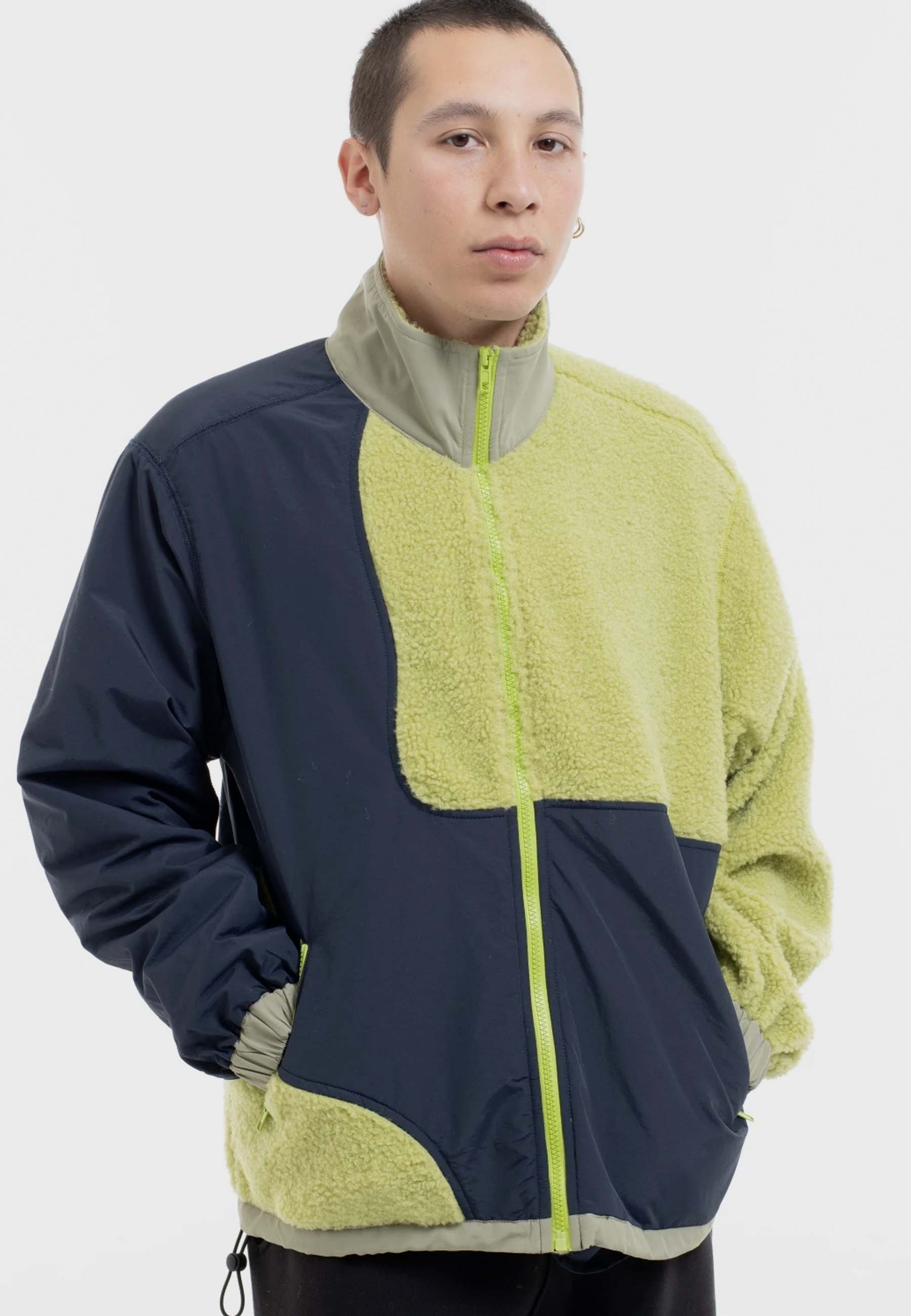 Paneled Sherpa Full Zip Jacket - lime