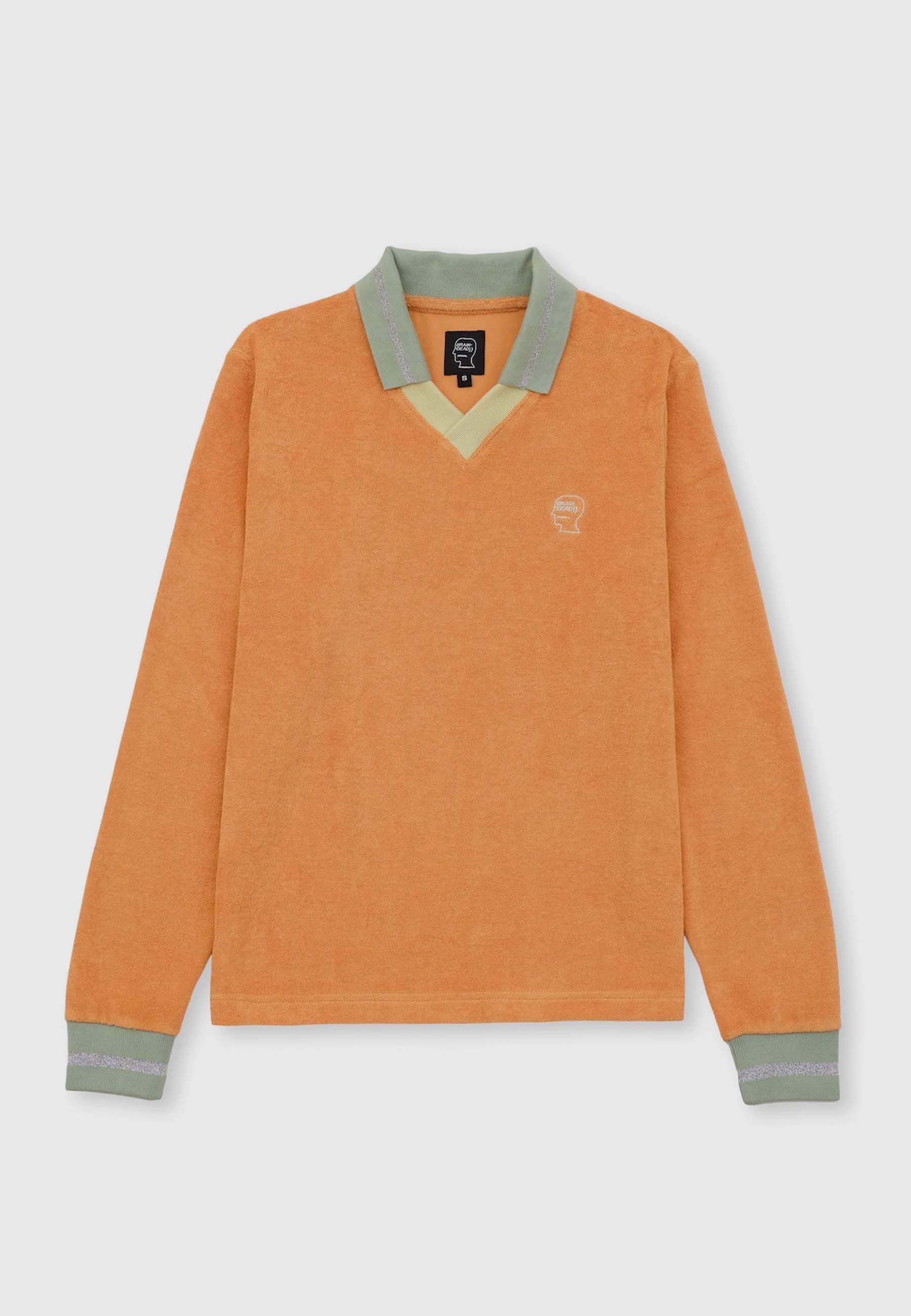 Split Neck Terry Long Sleeve T-Shirt - burnt orange