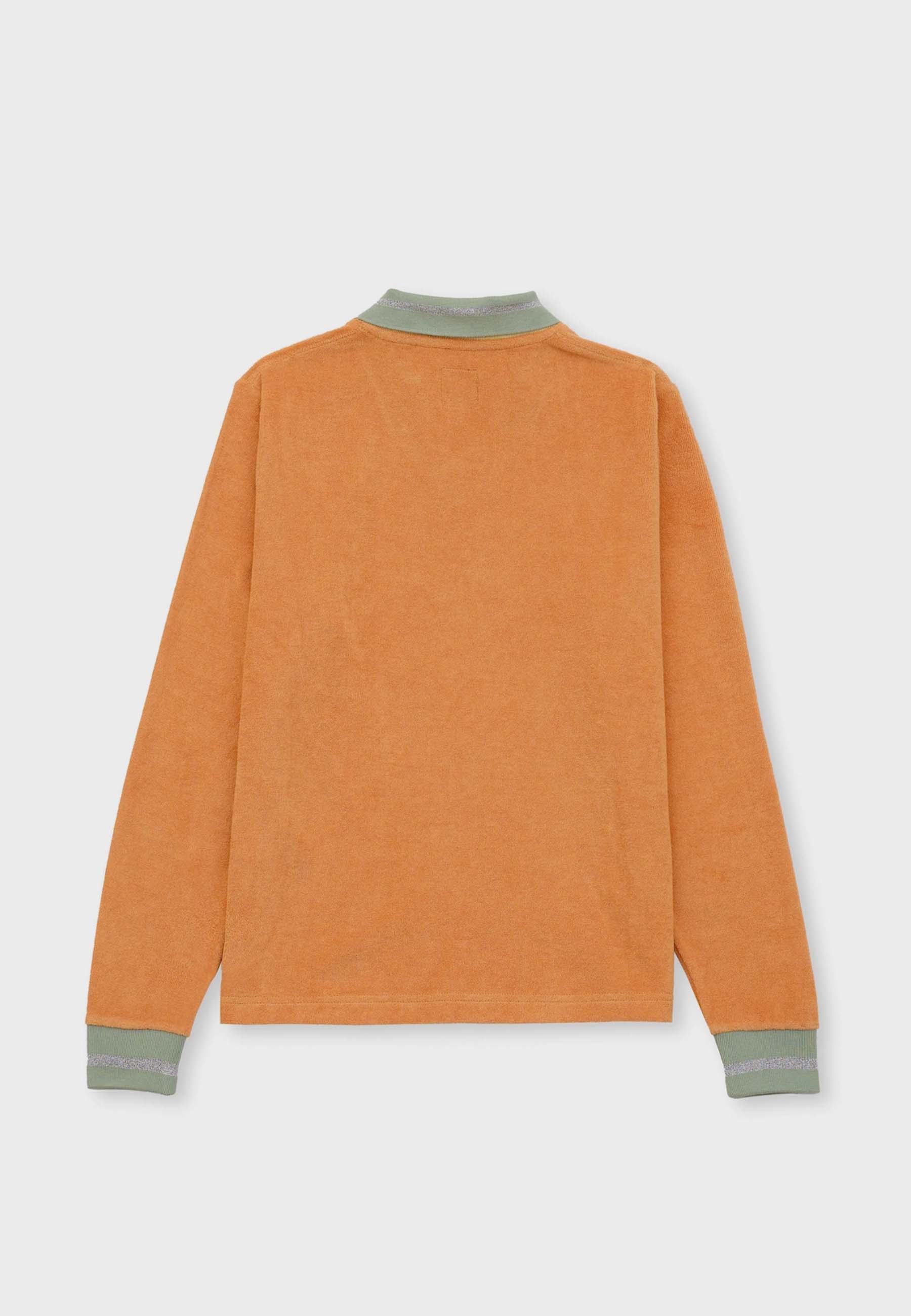 Split Neck Terry Long Sleeve T-Shirt - burnt orange