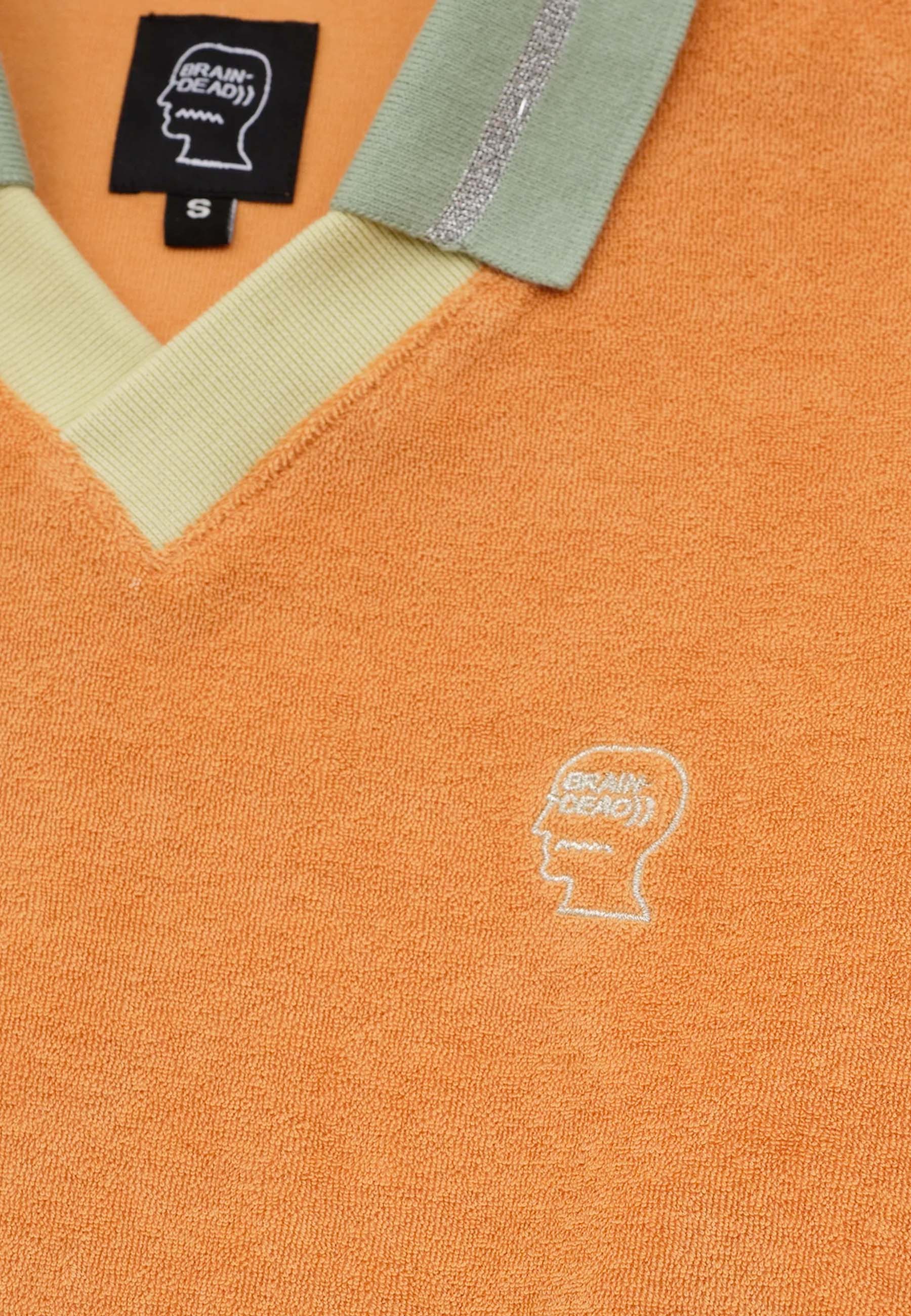 Split Neck Terry Long Sleeve T-Shirt - burnt orange