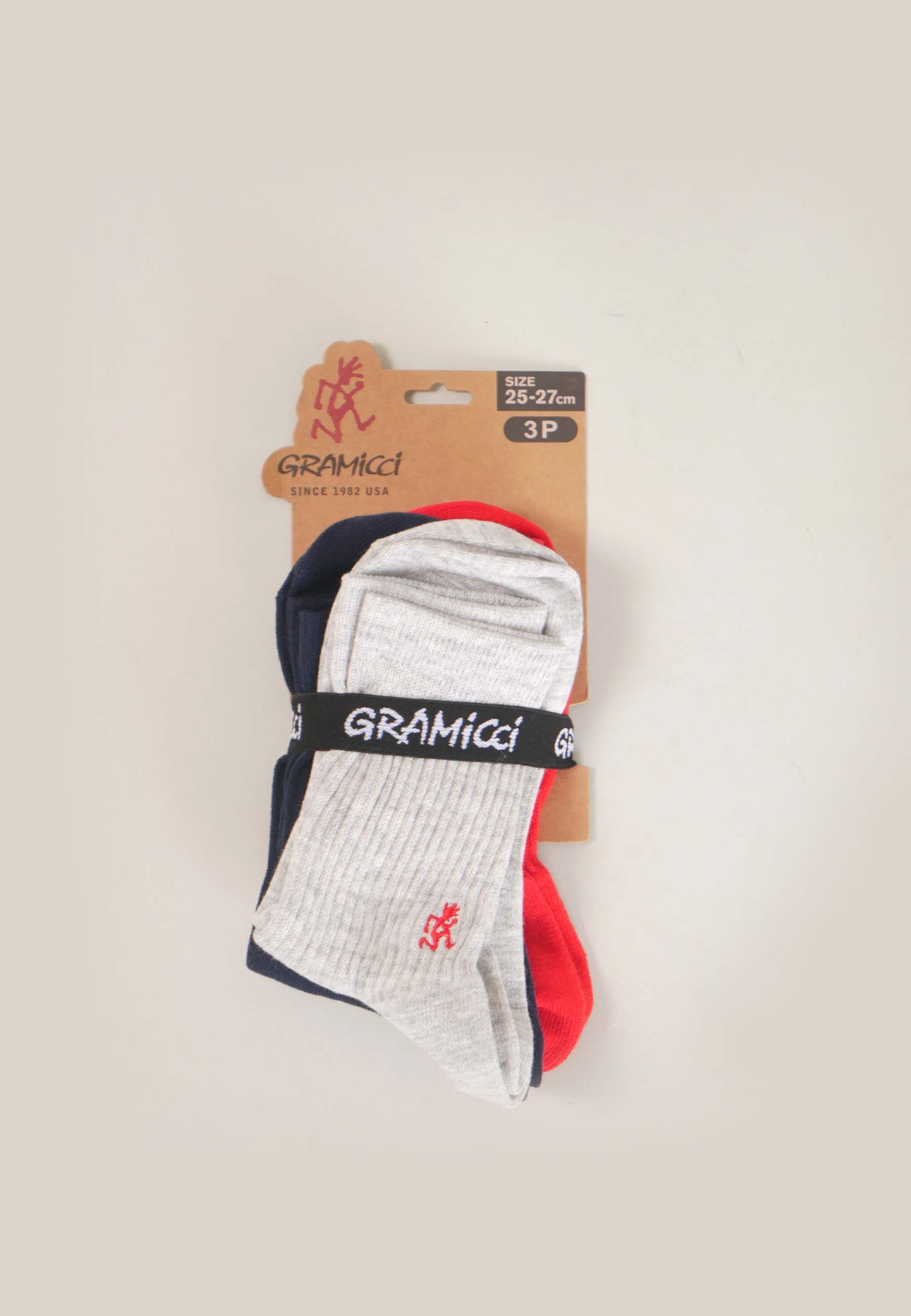 Basic Crew Socks - 3 Pack -  Grey/Red/Navy