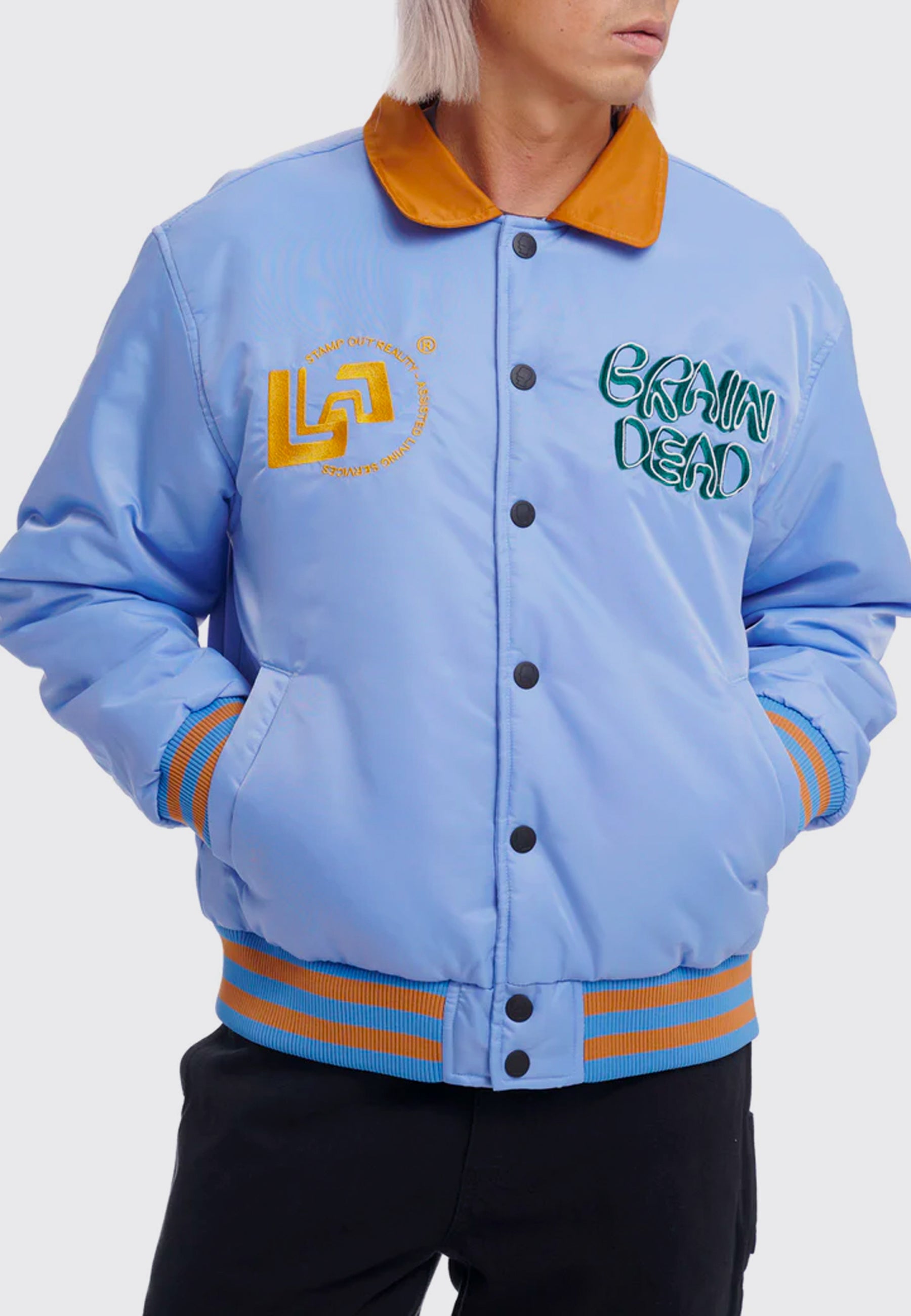 Brain Dead | Buy Human Hardware Satin Jacket - Slate Blue online