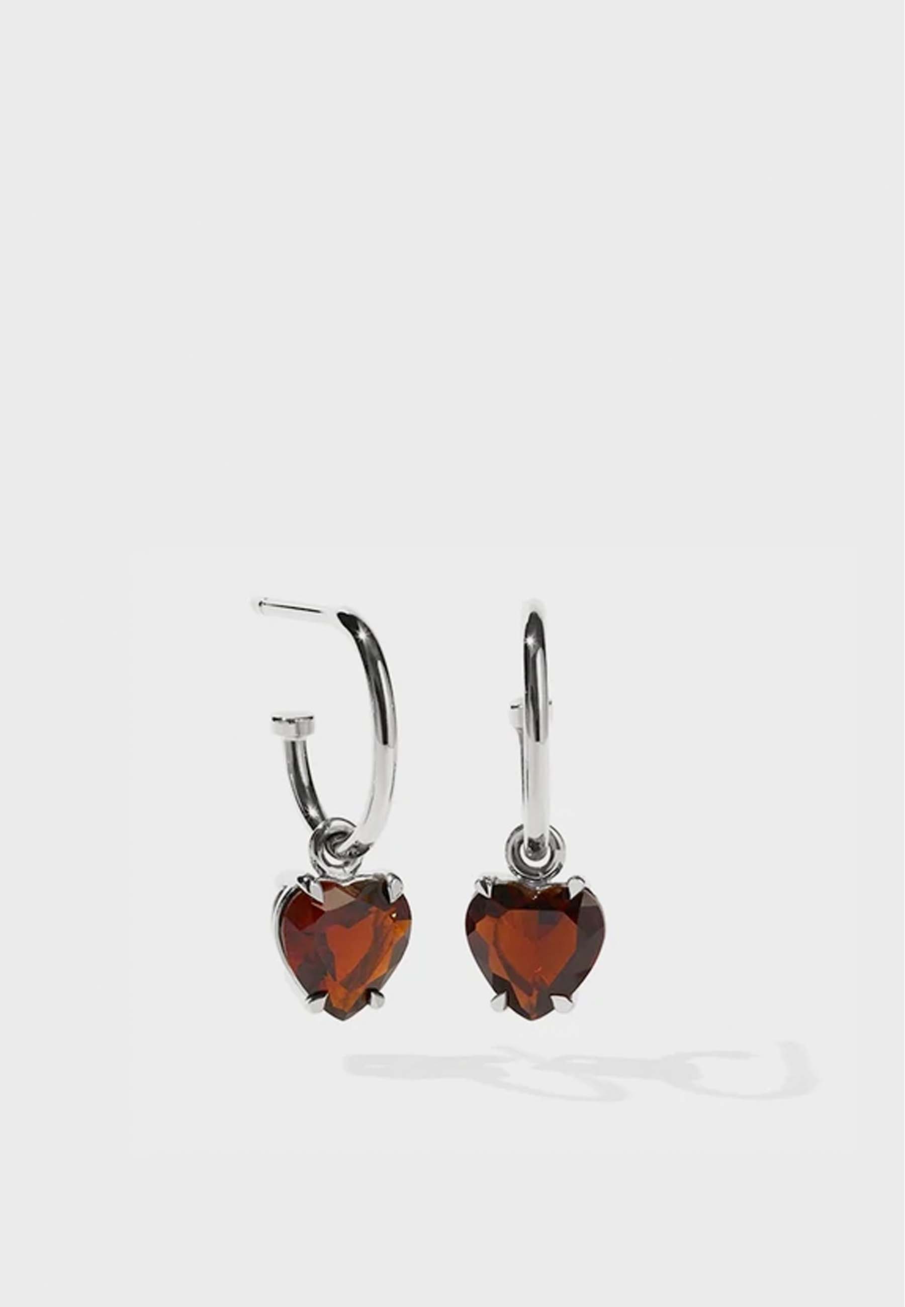 Micro Heart Jewel Signature Hoops -Silver