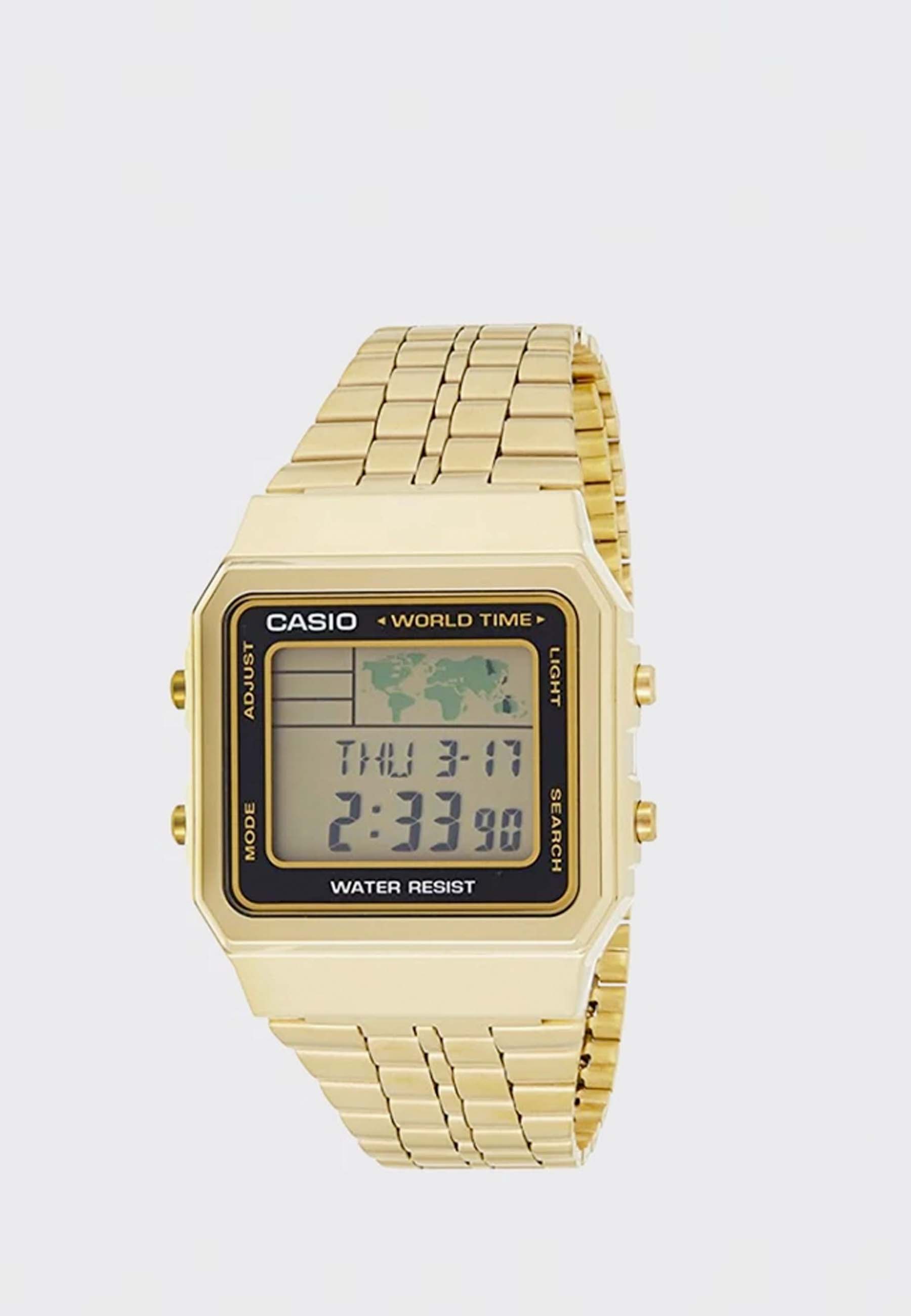 Classic Digital World Map Watch (A500WGA-1D) - Gold