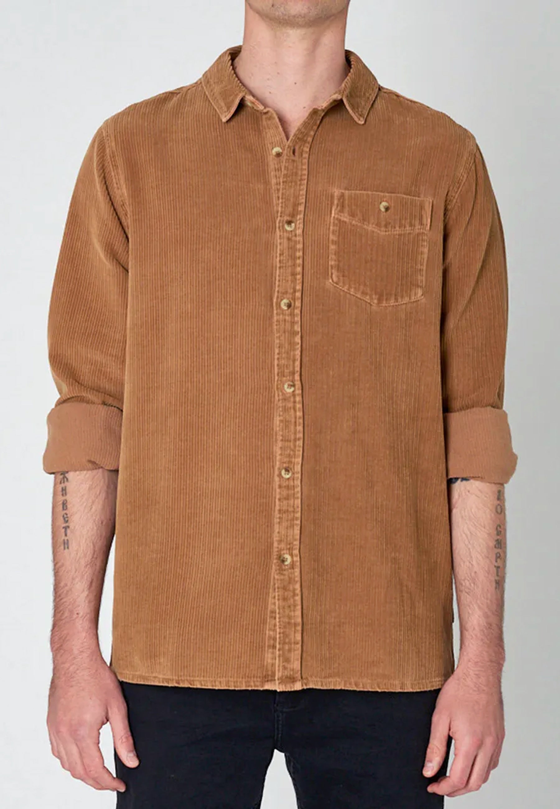 Men At Work Fat Cord Shirt - tobacco