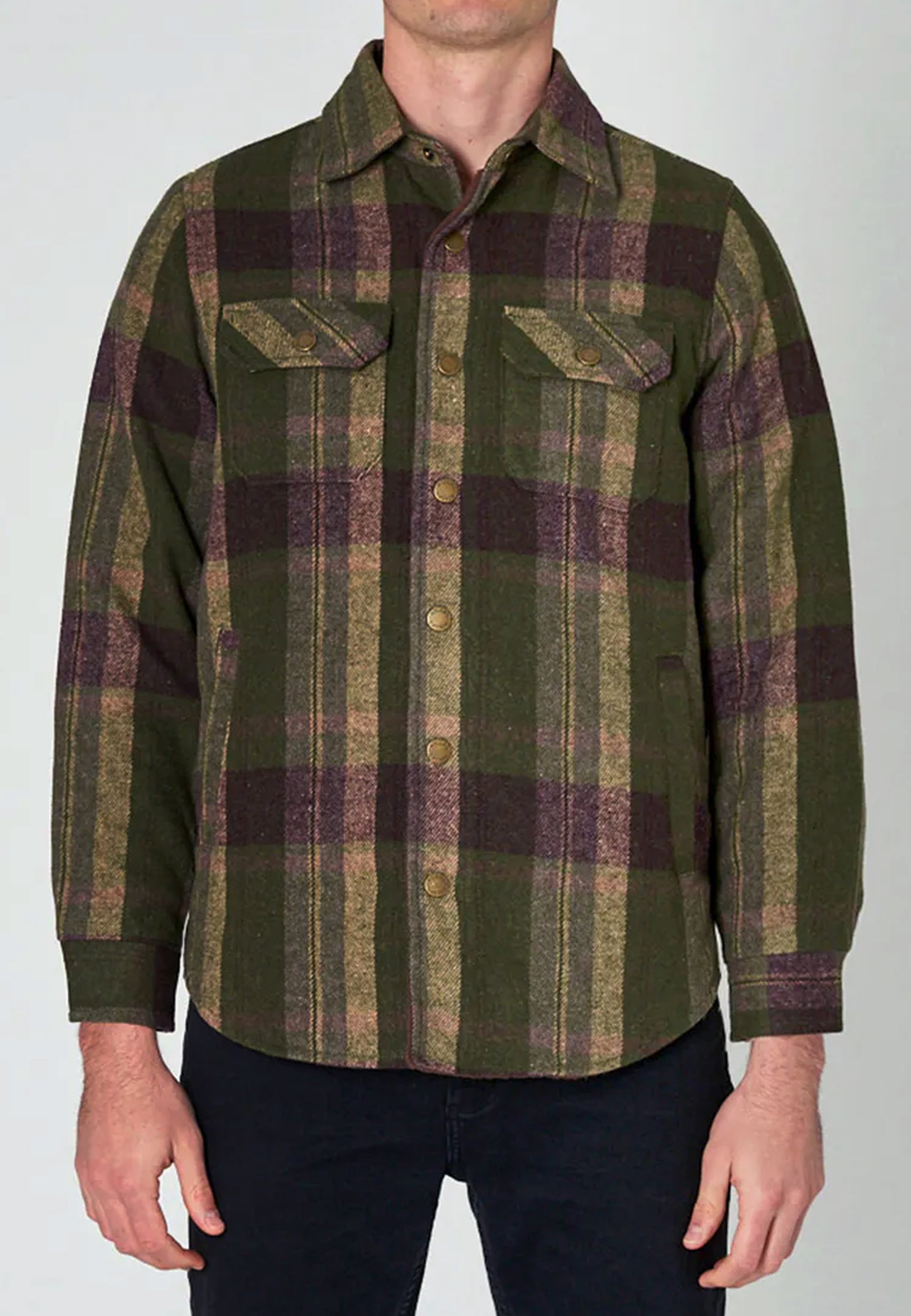 Men At Work Check Shacket olive green - Main Image