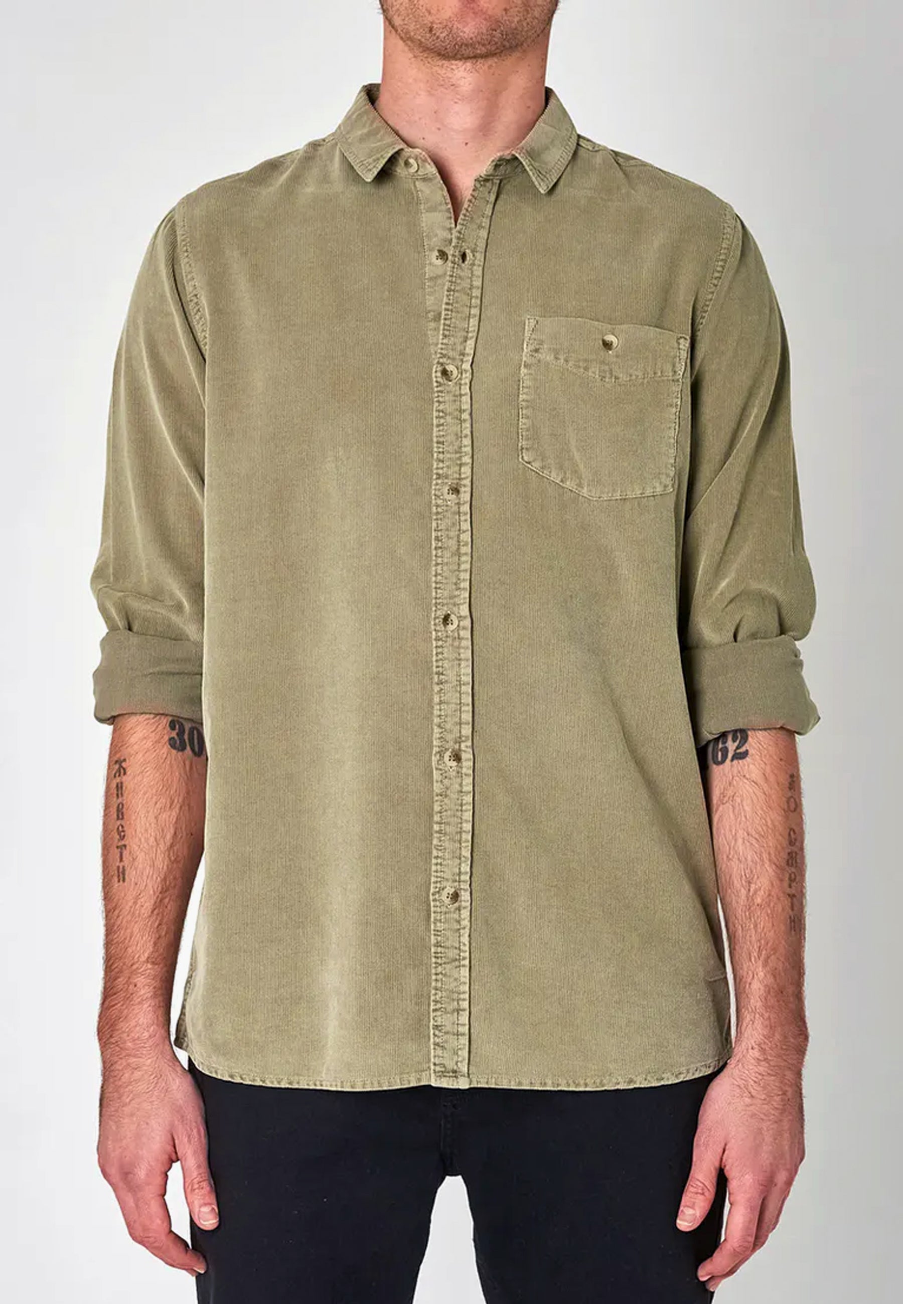 Men At Work Cord Shirt - sage green