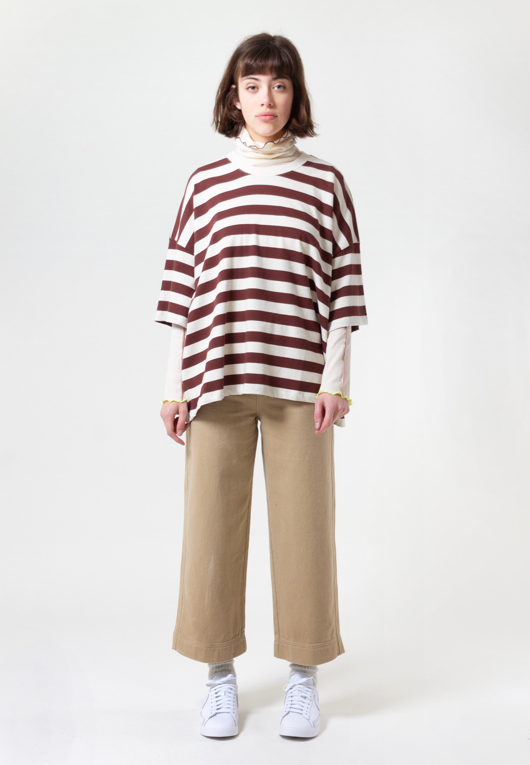 Building Block Oversized Boxy T-Shirt - mahogany stripe