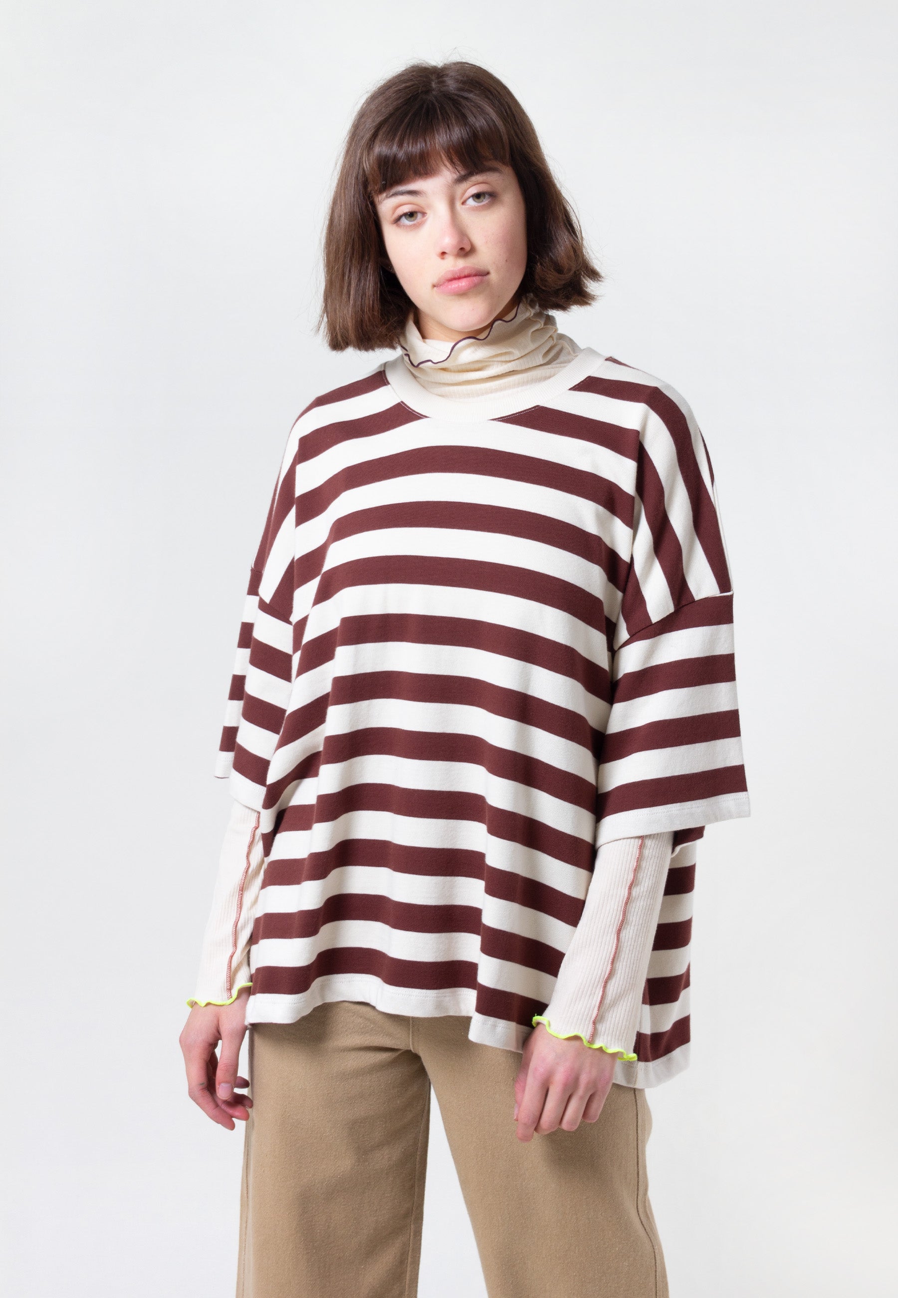 Building Block Oversized Boxy T-Shirt - mahogany stripe