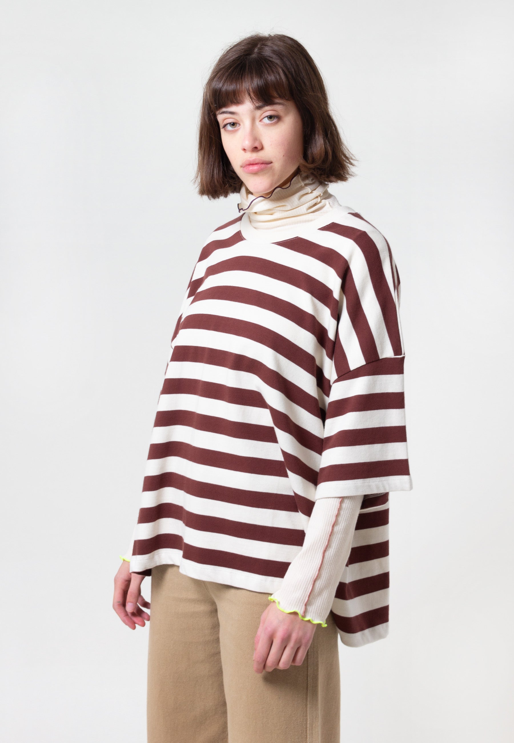 Building Block Oversized Boxy T-Shirt - mahogany stripe