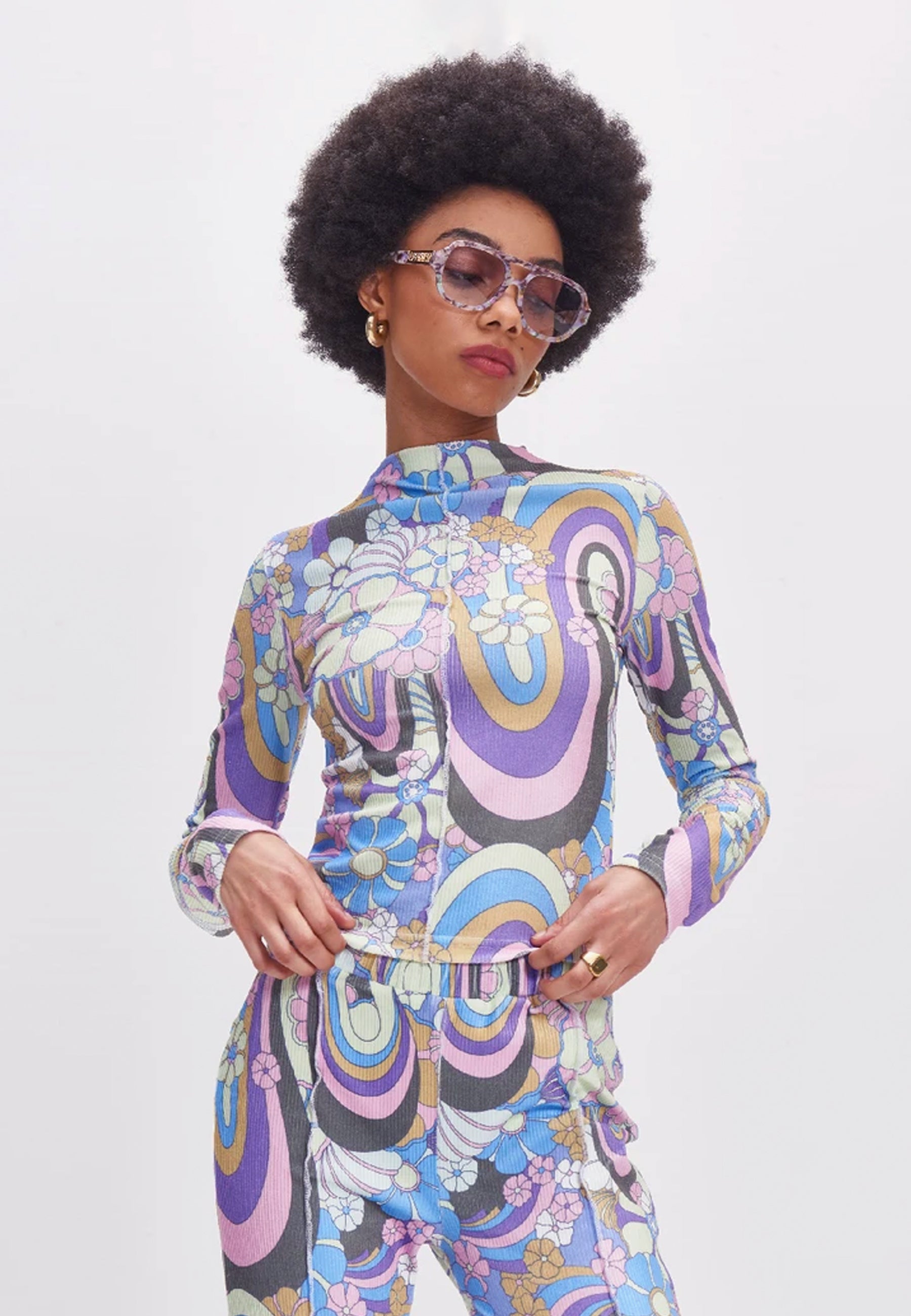 Peggy Psychedelic Rib Top - purple multi