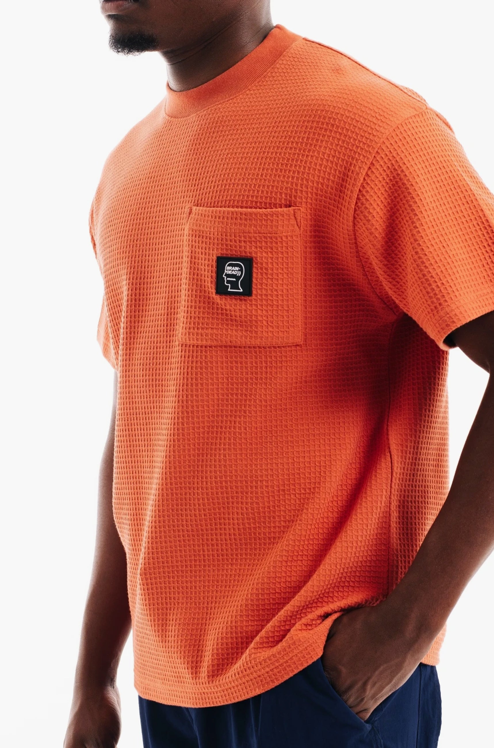 Waffle Knit Mockneck T-Shirt - orange