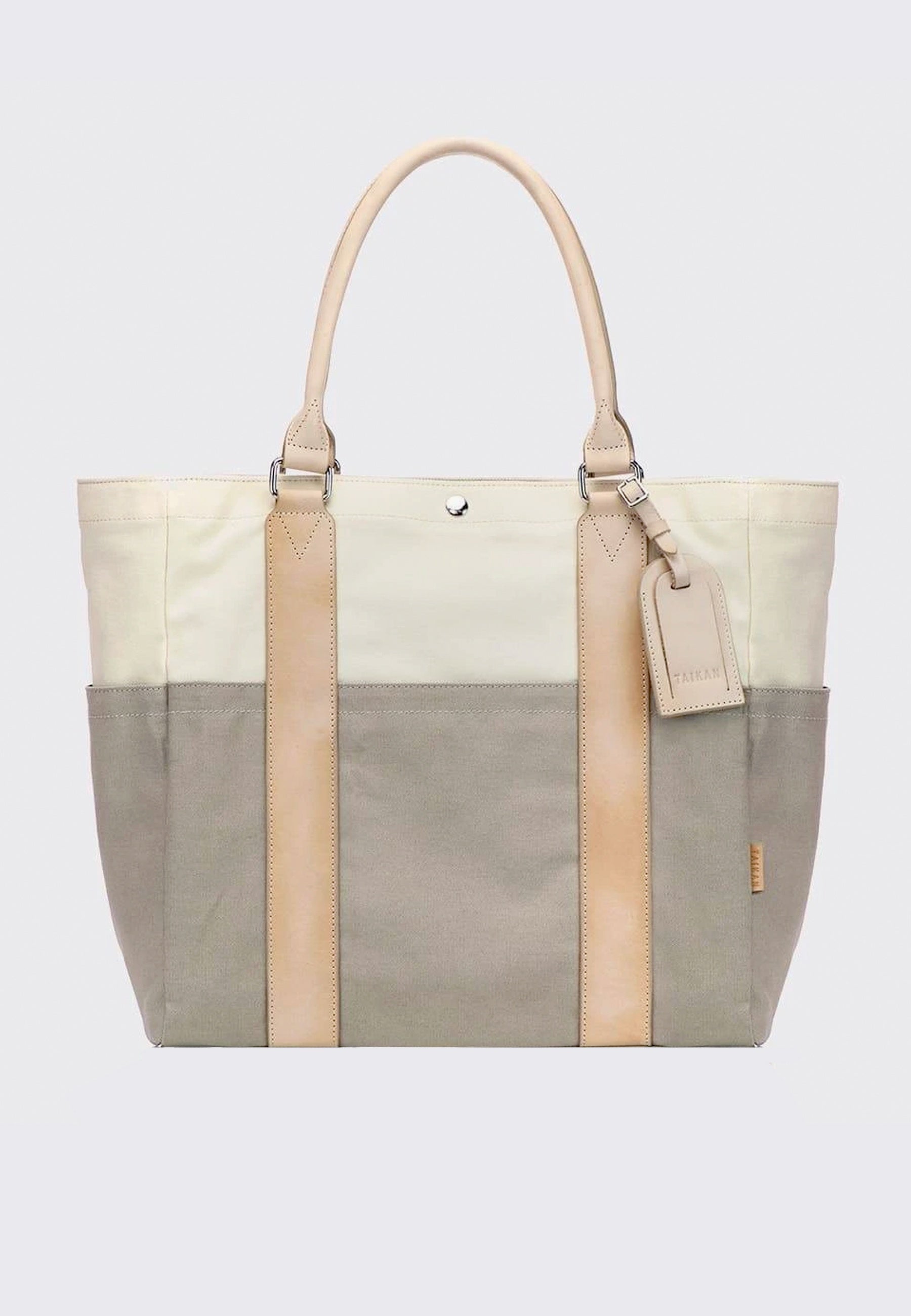 Sherpa Tote Bag - grey natural cotton/veg tan leather