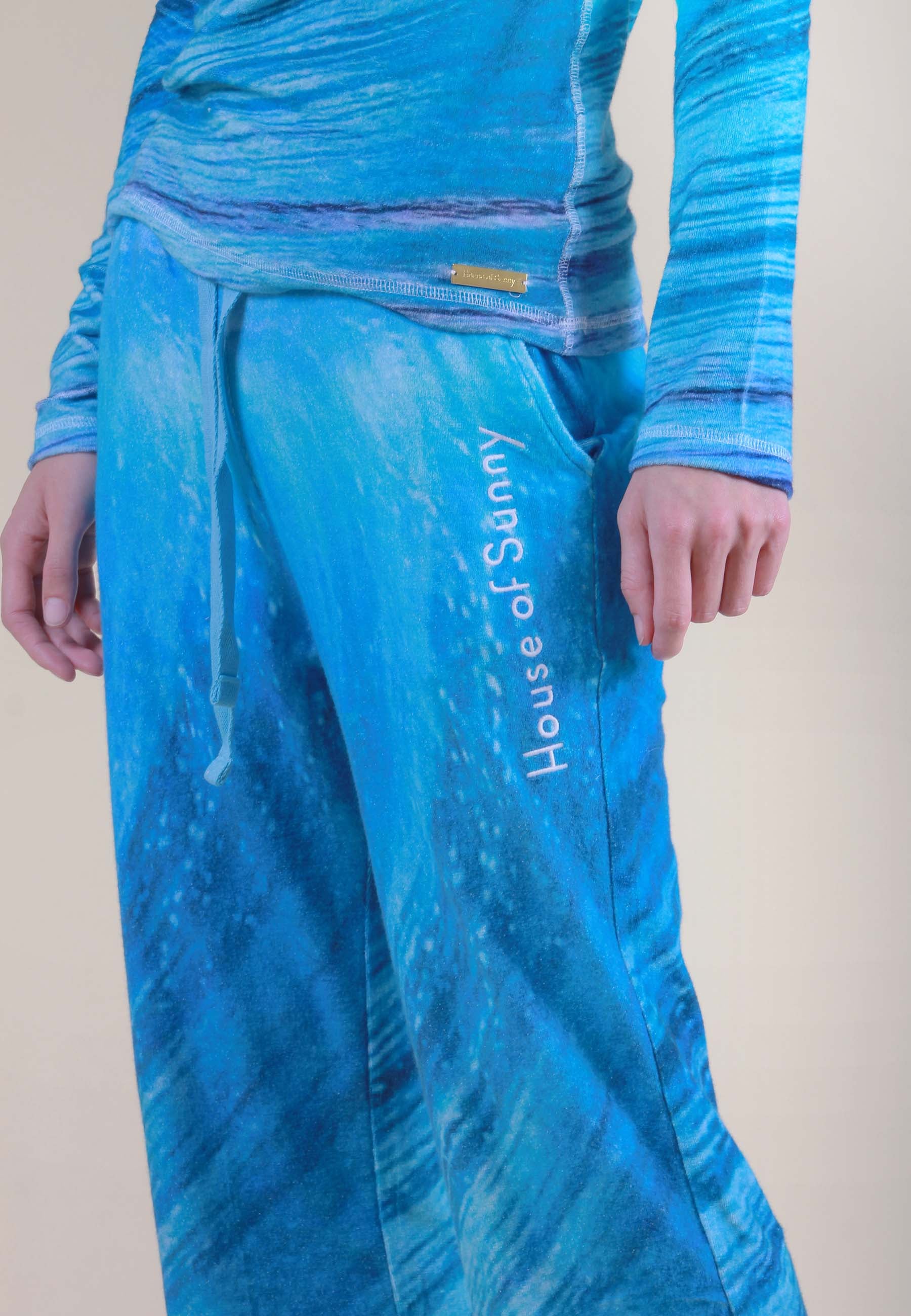 Wave Towelling Pants - wave print