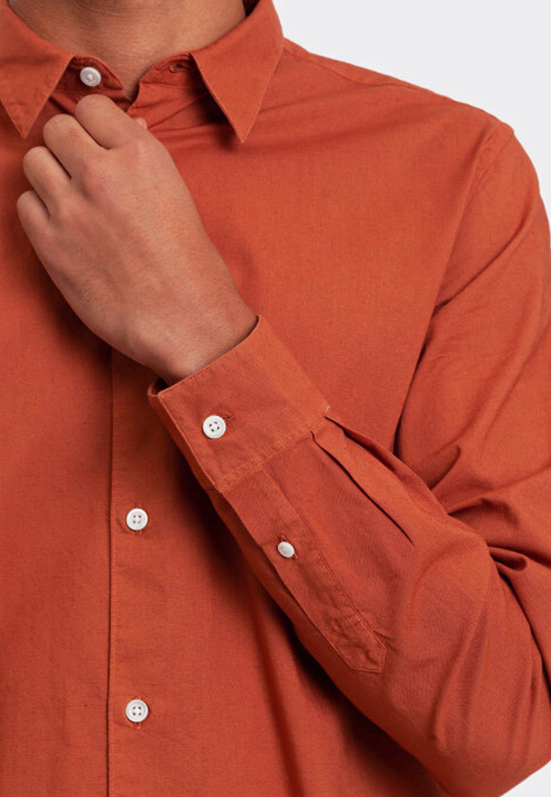 Hans Cotton Linen GMD Shirt - burnt ocher