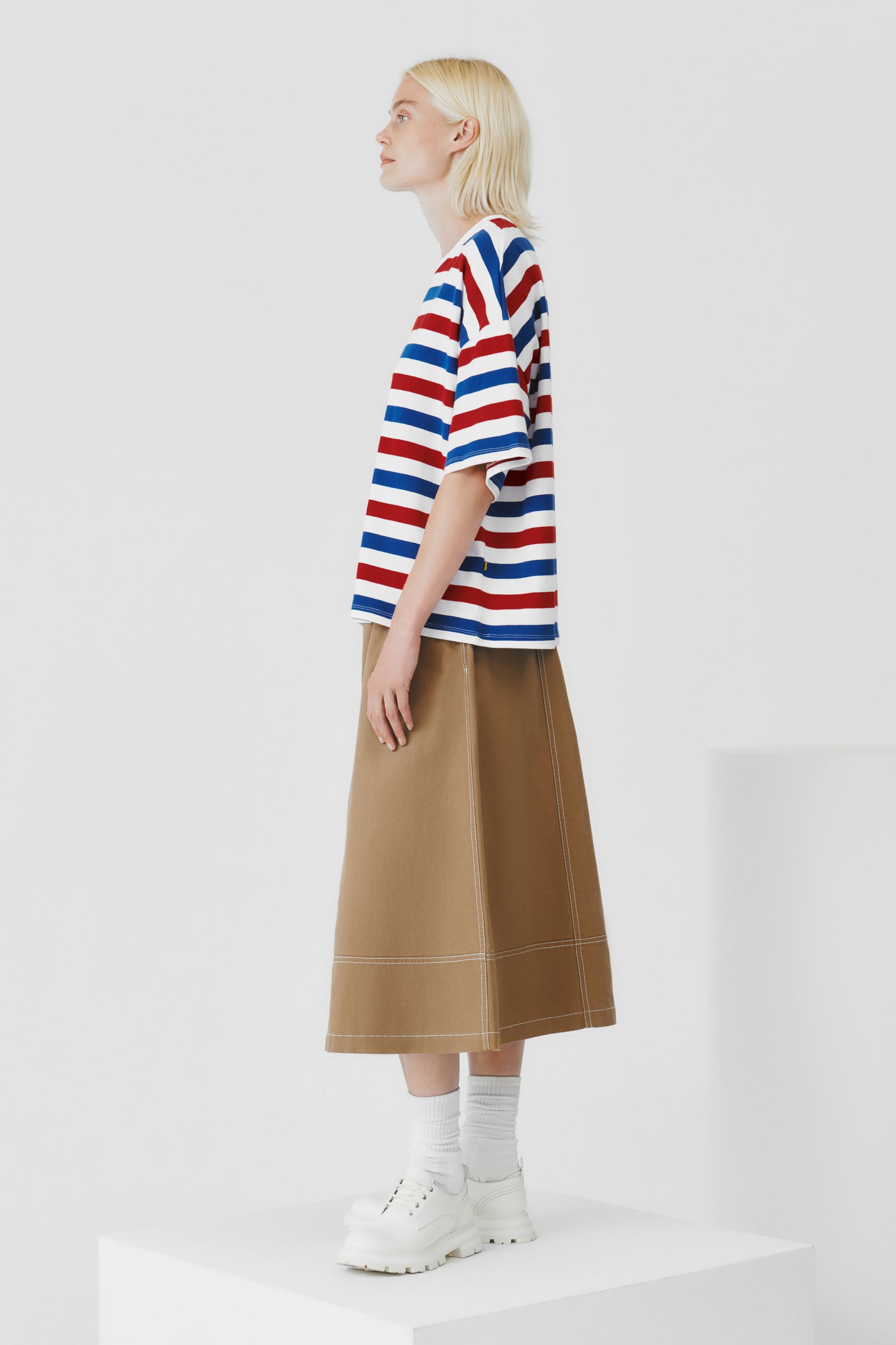 Oversized Boxy T-Shirt - red blue stripe