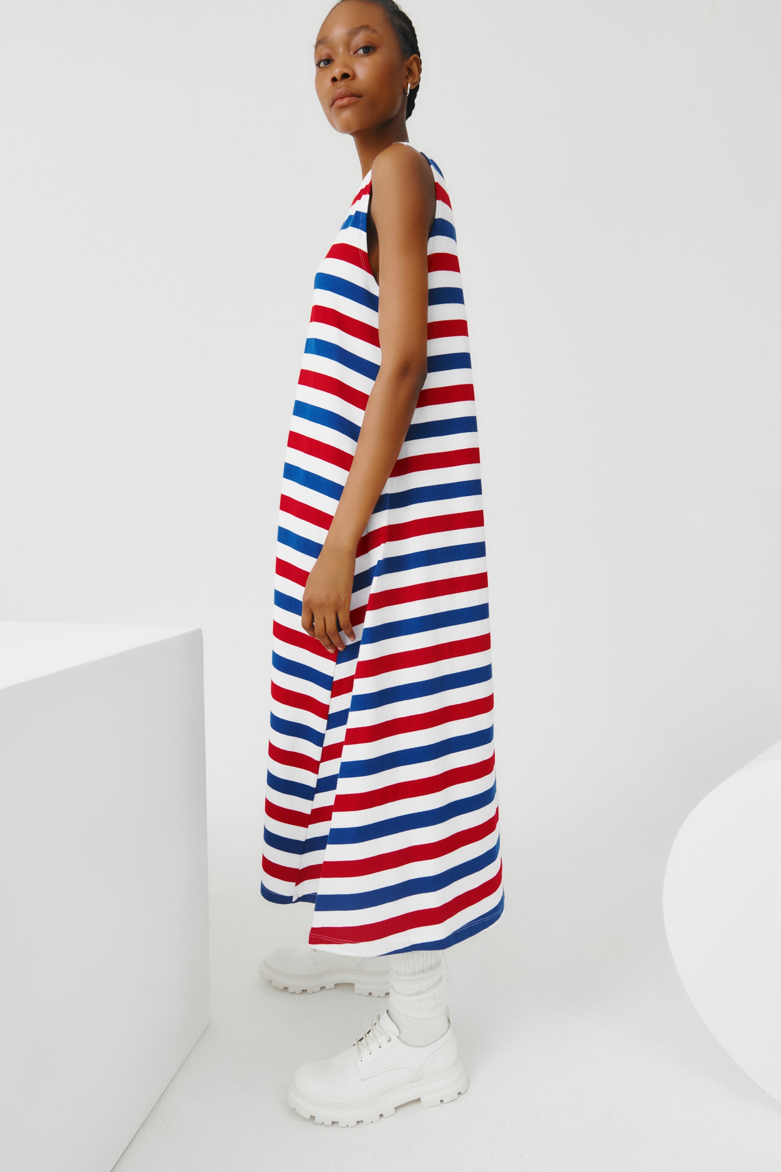 Rugby Tank Swing Dress - red blue stripe