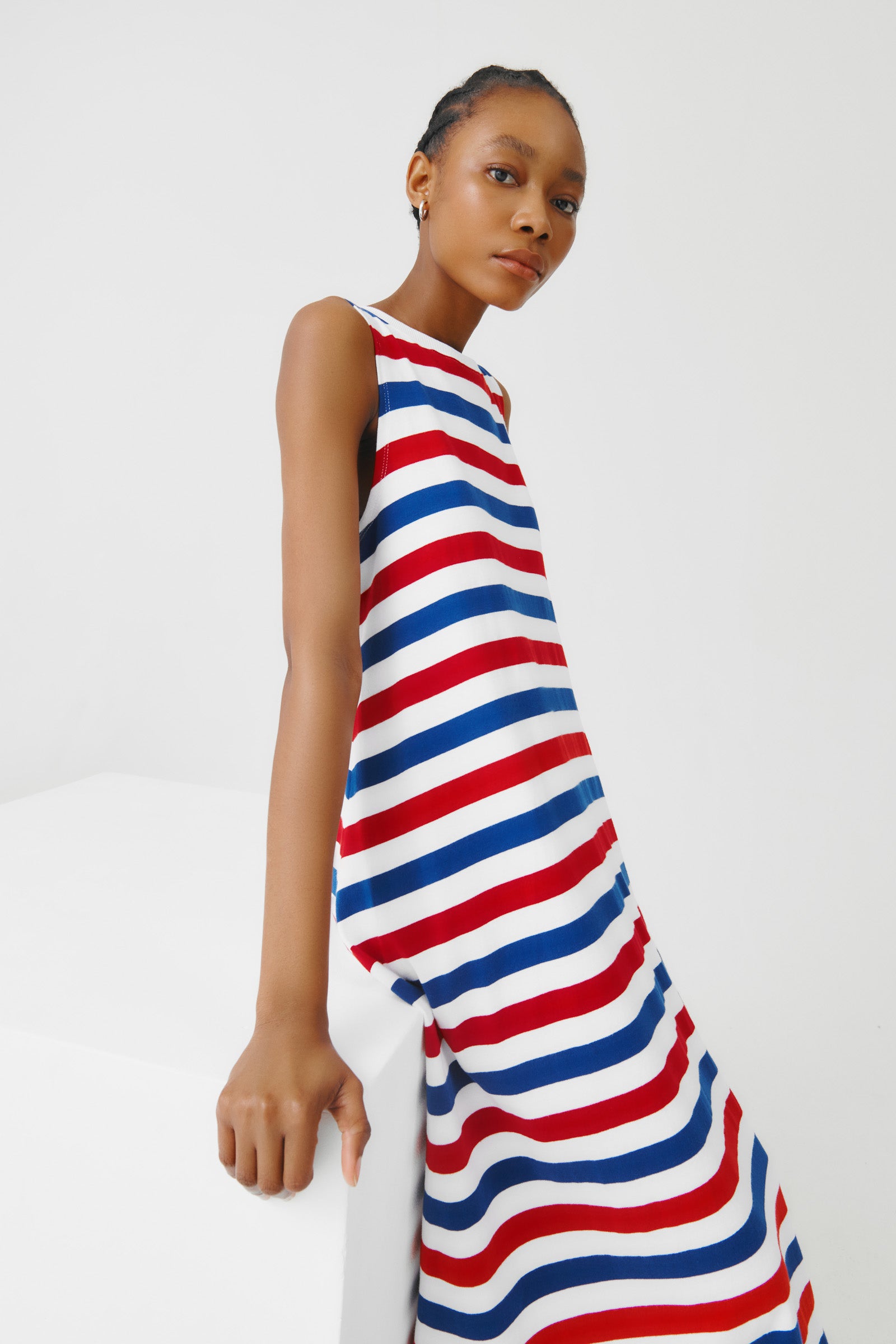Rugby Tank Swing Dress - red blue stripe