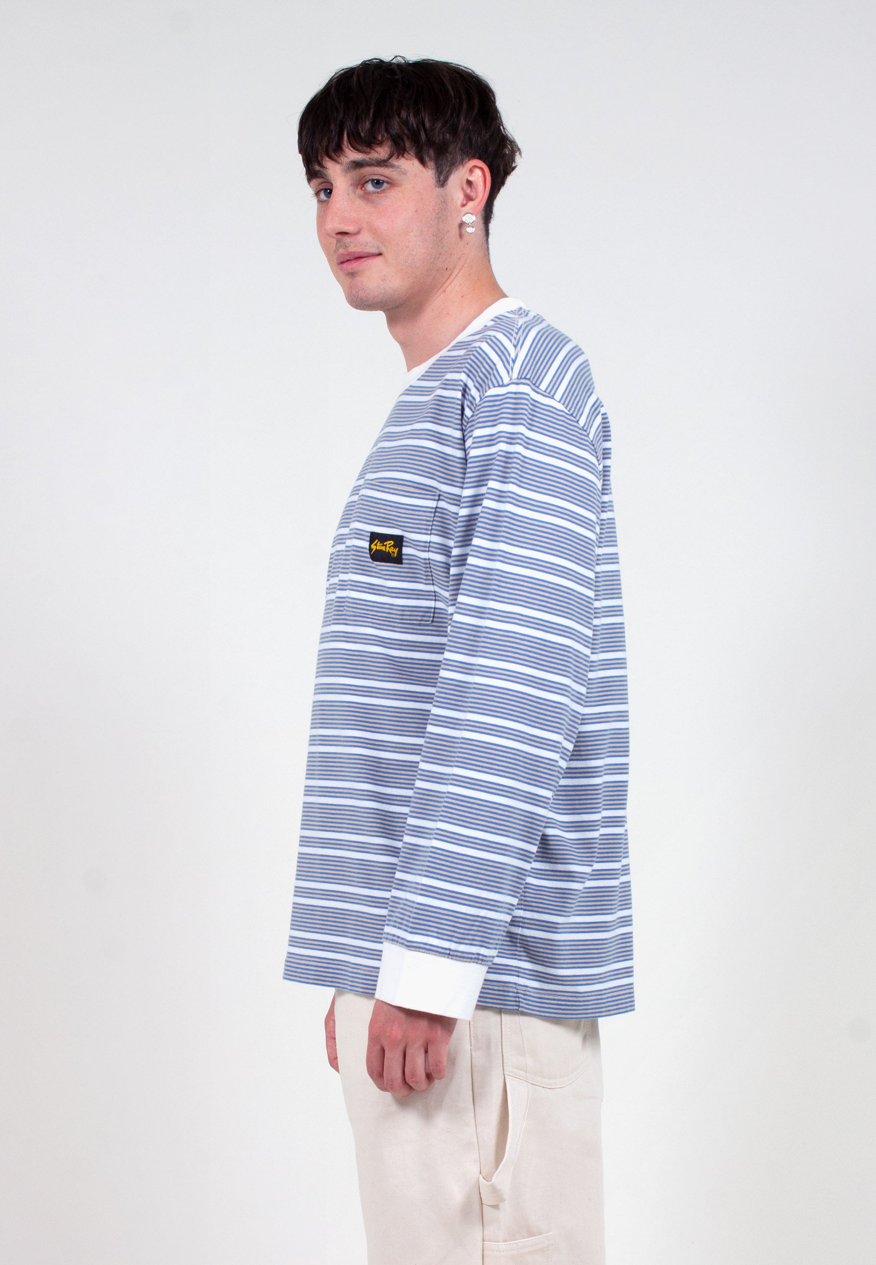 Yarn Dye Stripe Narrow LS T-Shirt - clean blue