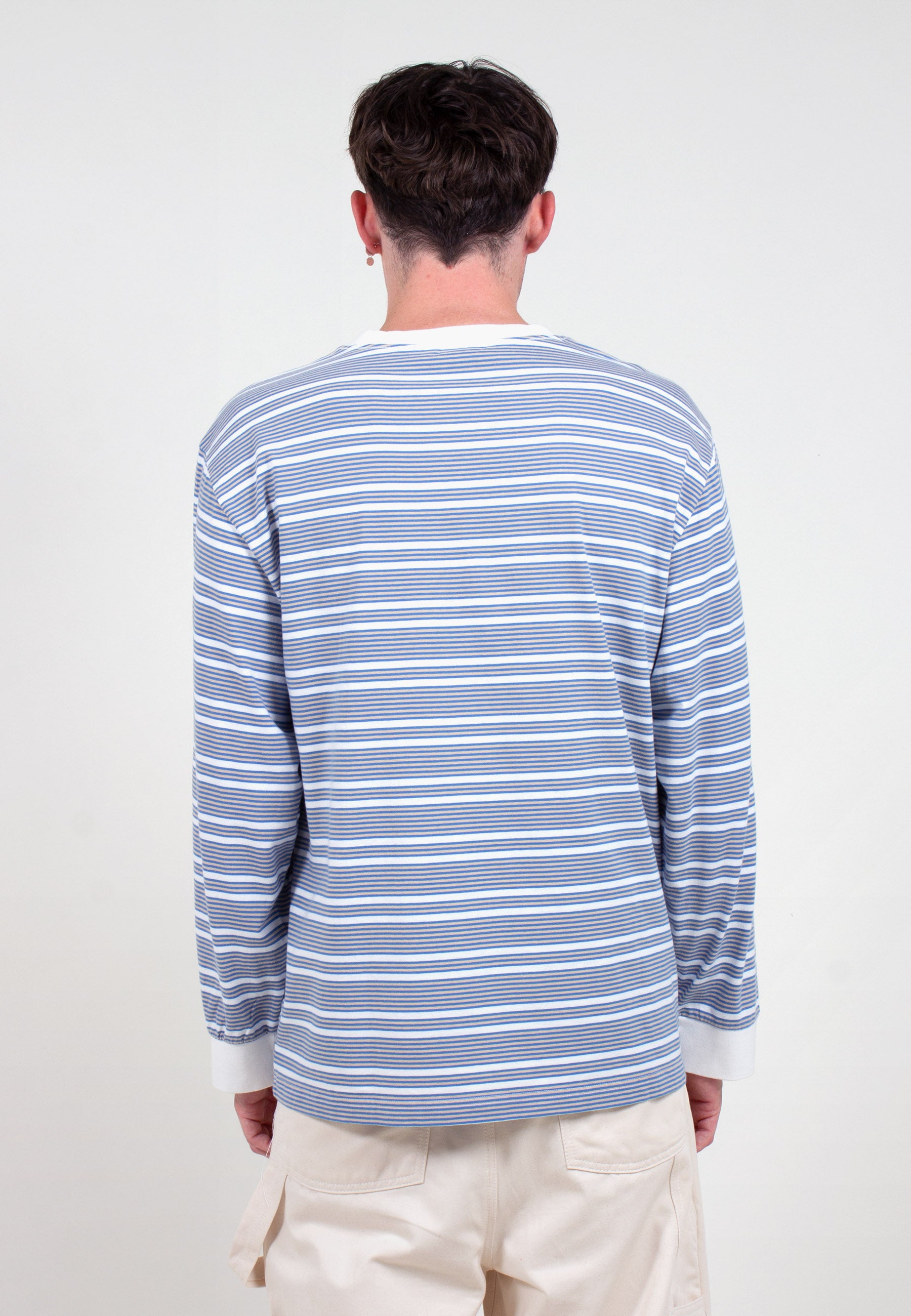 Yarn Dye Stripe Narrow LS T-Shirt - clean blue