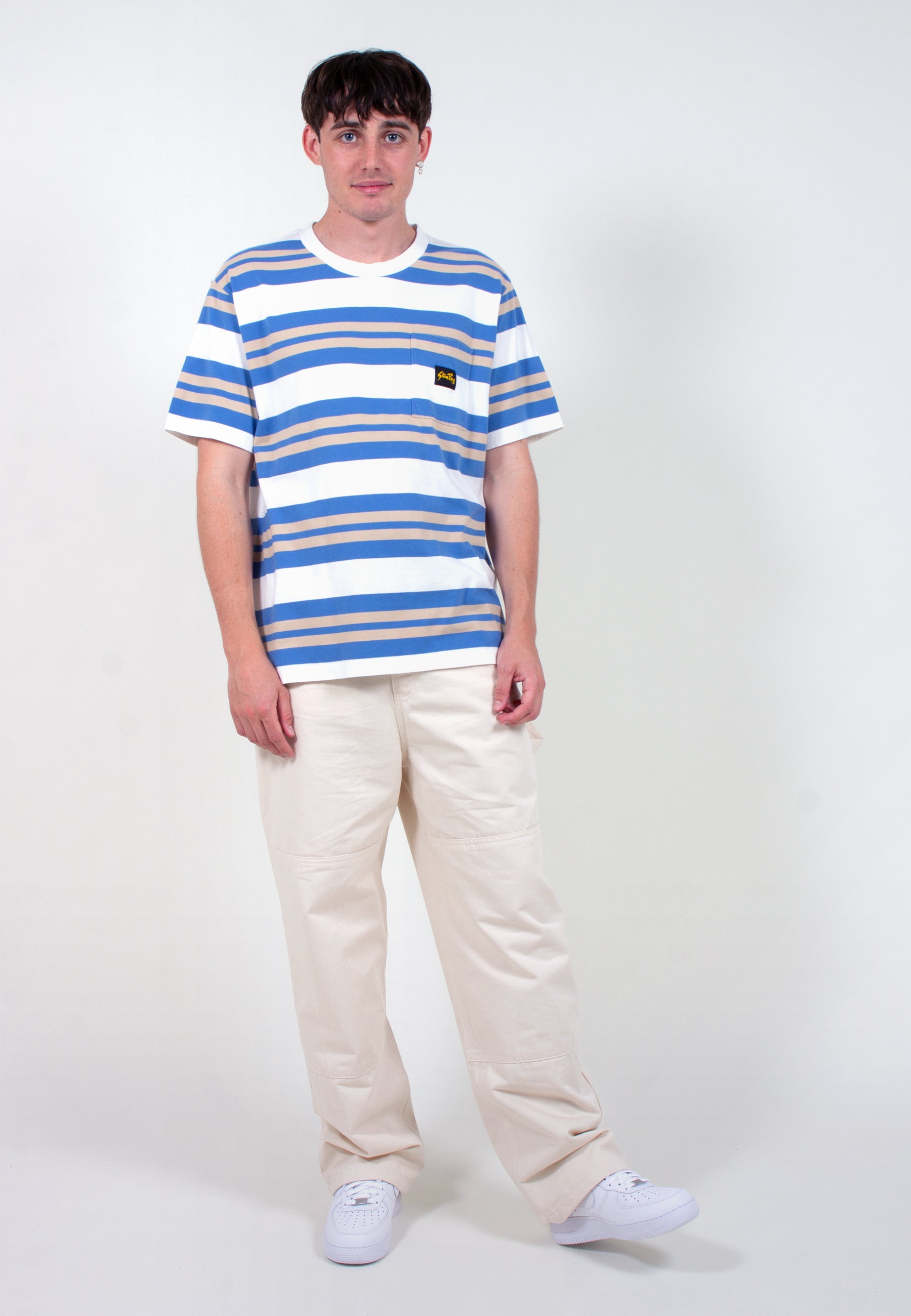 Yarn Dye Stripe Thick T-Shirt - clean blue