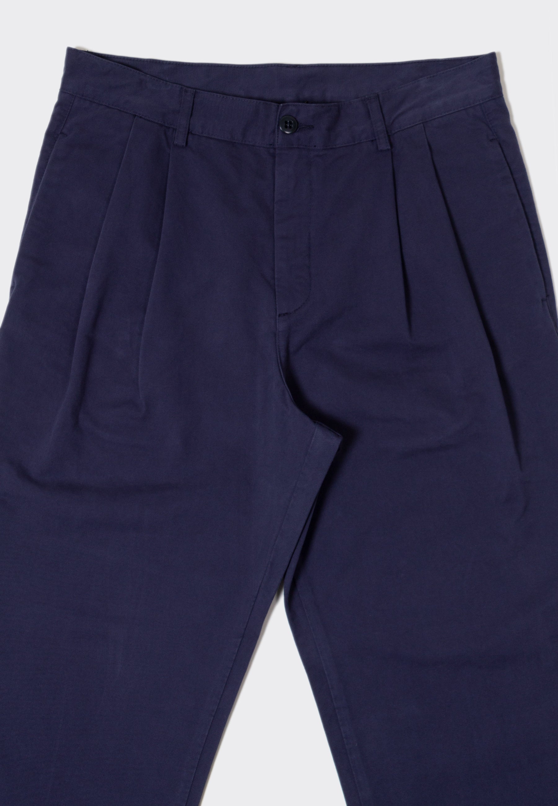 Twill Double Pleat Chino - navy twill