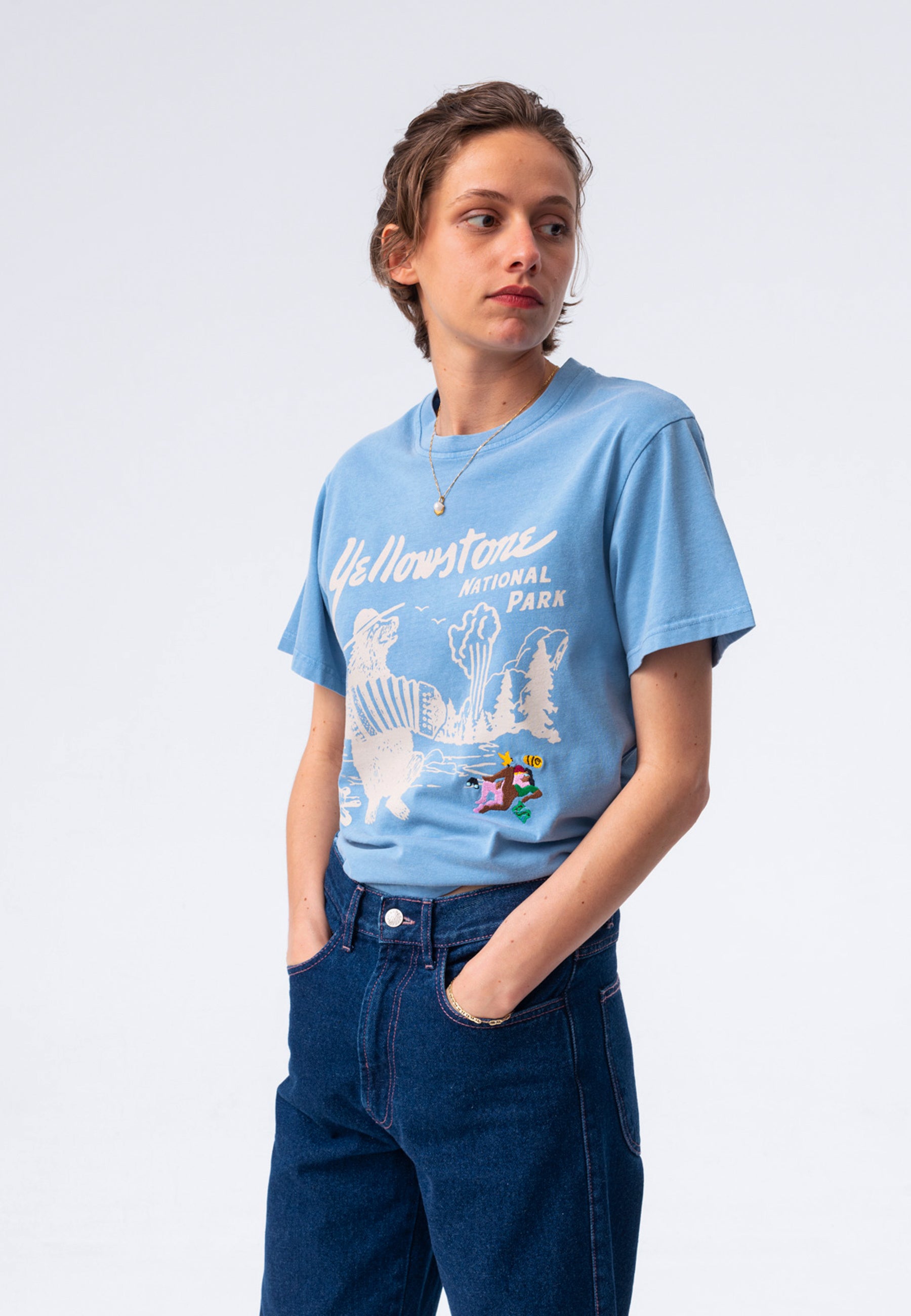 Yellowstone Bone T-Shirt - Washed Blue